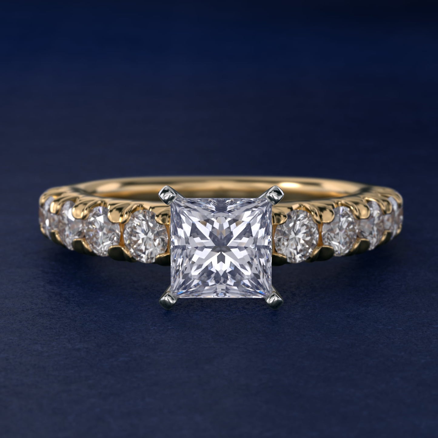 French PavŽ Diamond Engagement Ring in 18k Yellow Gold (1 ct. tw.) - Princess Center