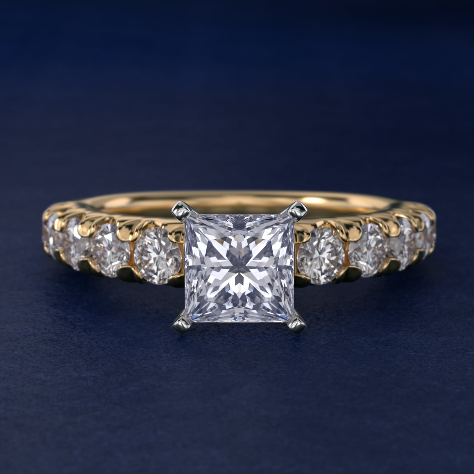 French PavŽ Diamond Engagement Ring in 18k Yellow Gold (1 ct. tw.) - Princess Center
