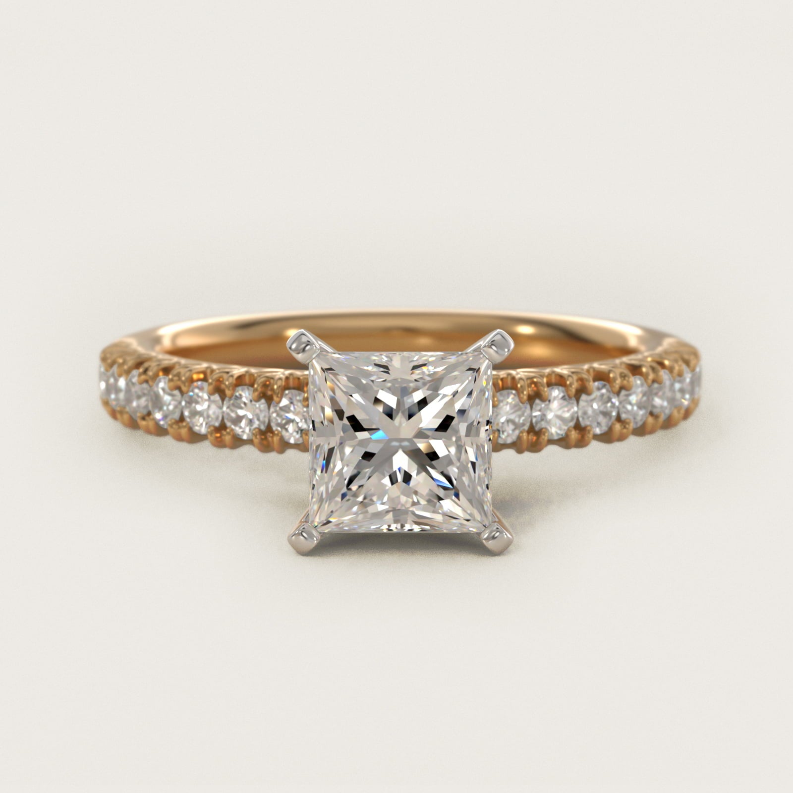 French PavŽ Diamond Engagement Ring in 14k Yellow Gold (1/4 ct. tw.) - Princess Center