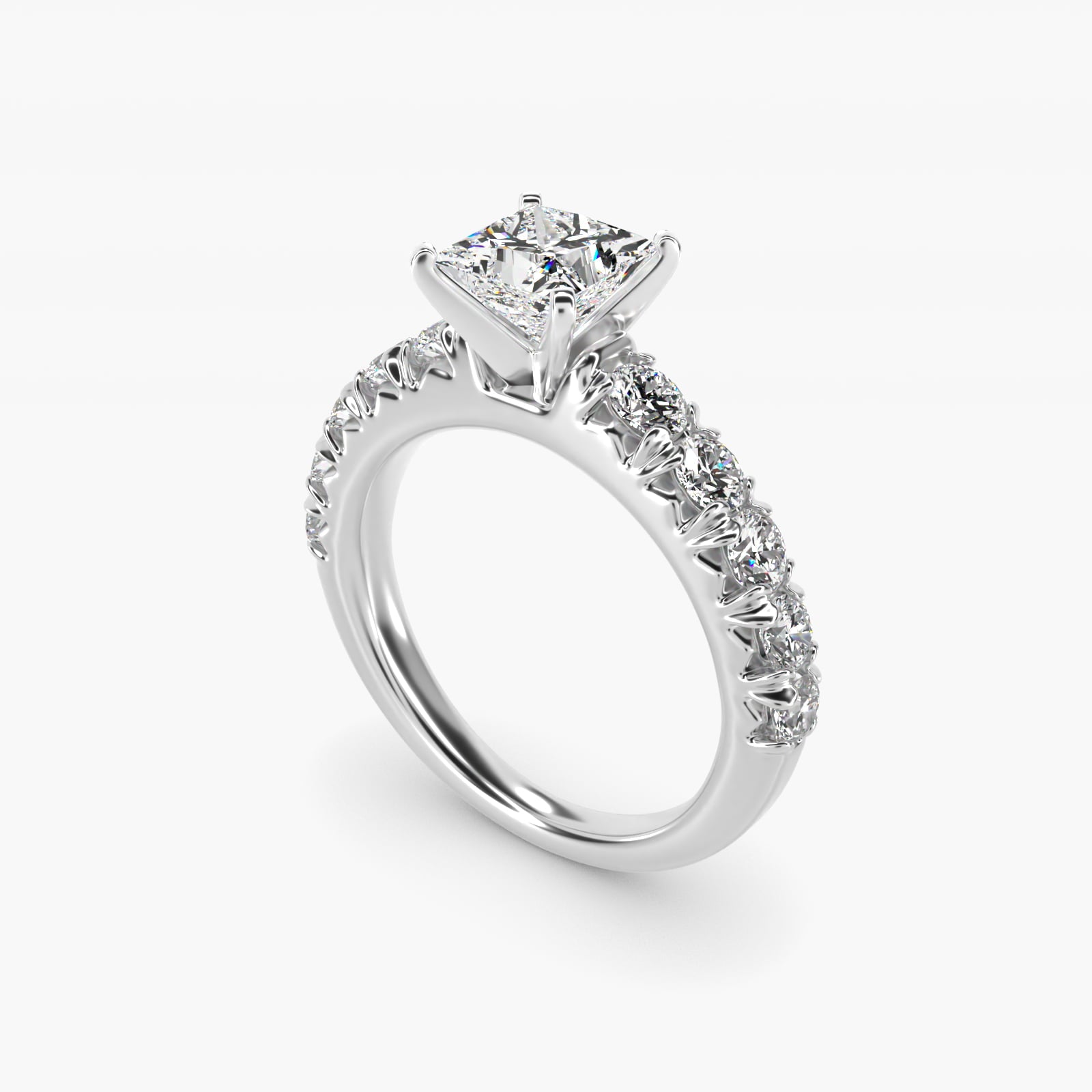 French PavŽ Diamond Engagement Ring in Platinum (1 ct. tw.) - Princess Center