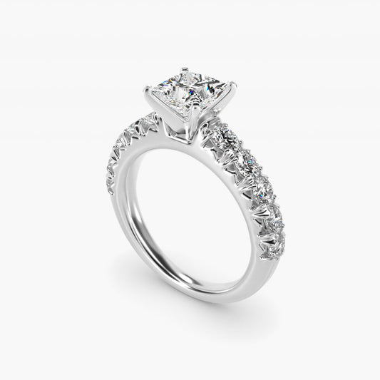 French PavŽ Diamond Engagement Ring in Platinum (1 ct. tw.) - Princess Center