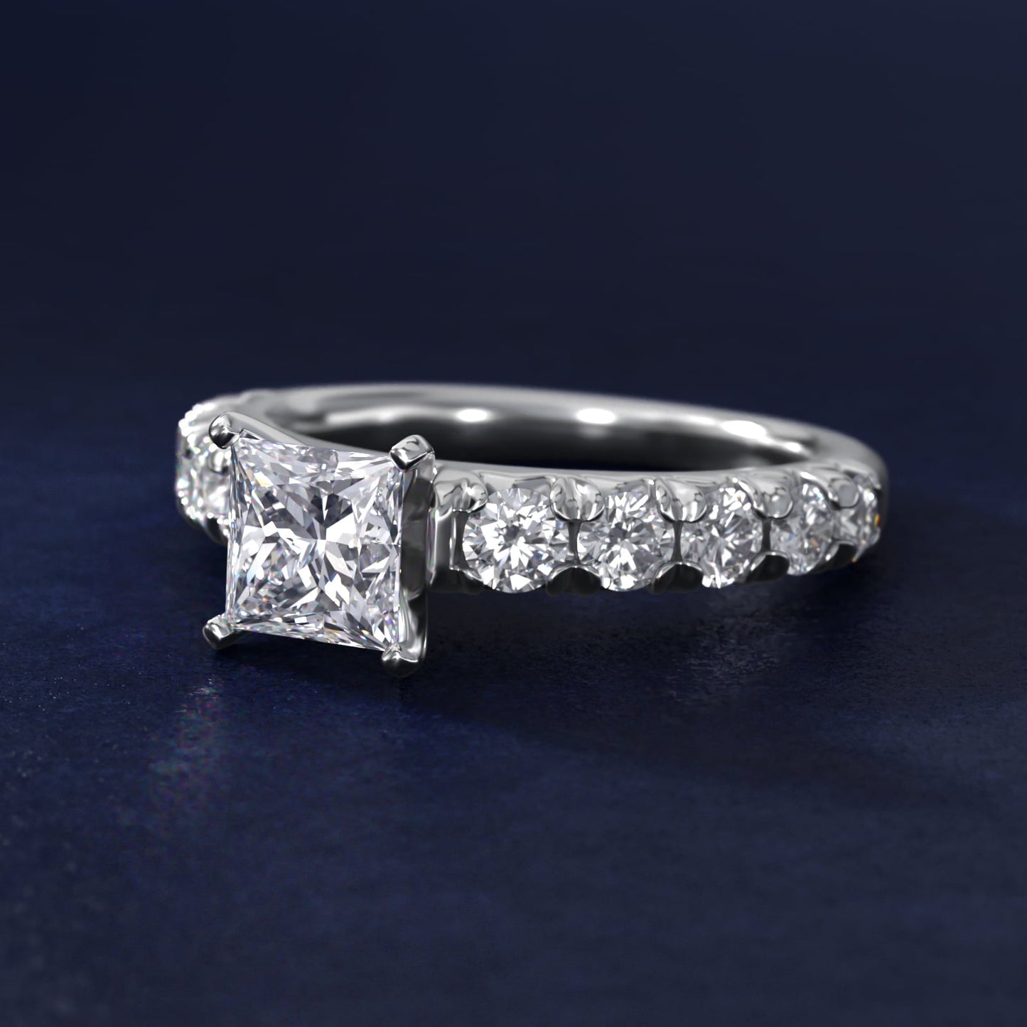 French PavŽ Diamond Engagement Ring in Platinum (1 ct. tw.) - Princess Center