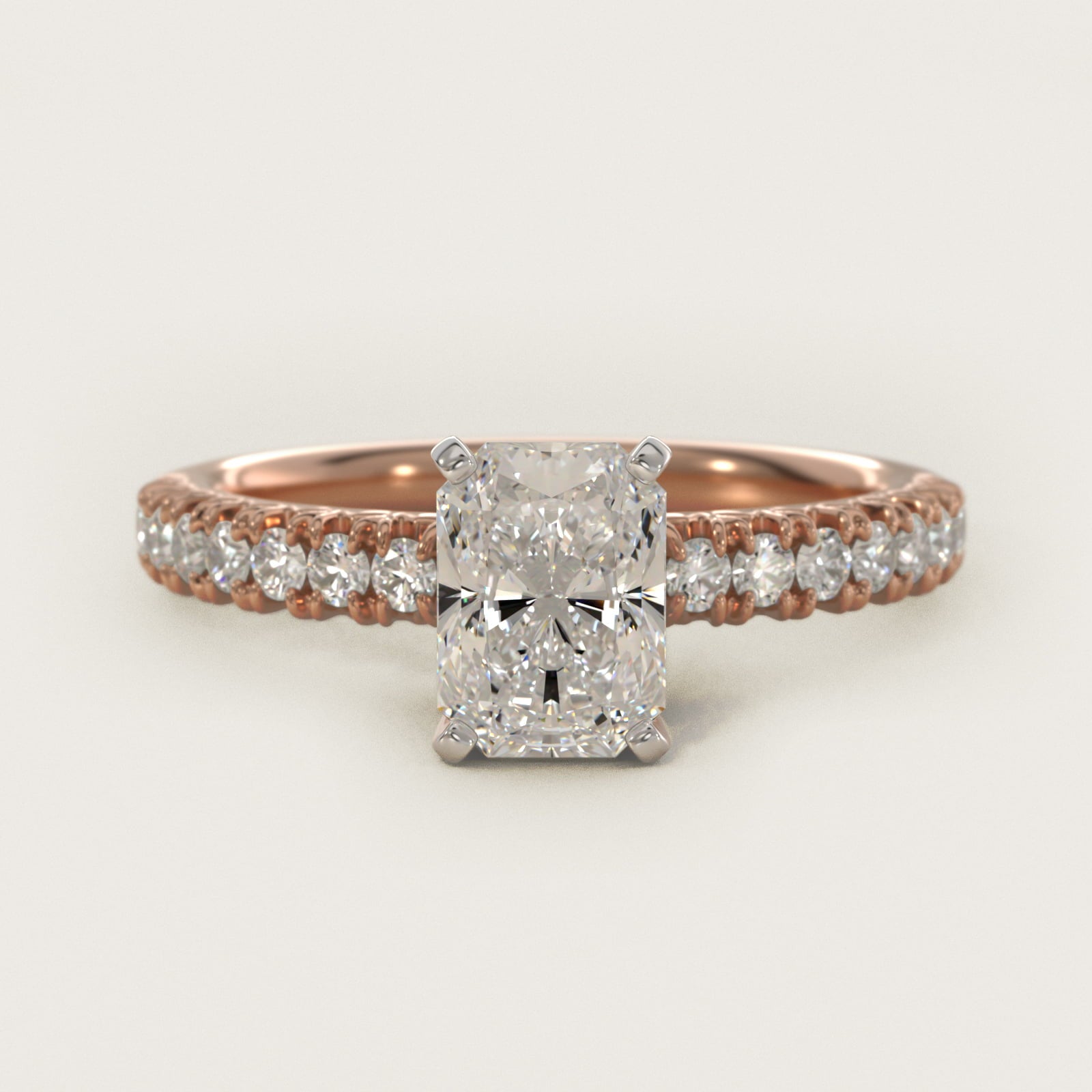 French PavŽ Diamond Engagement Ring in 14k Rose Gold (1/4 ct. tw.) - Radiant Center