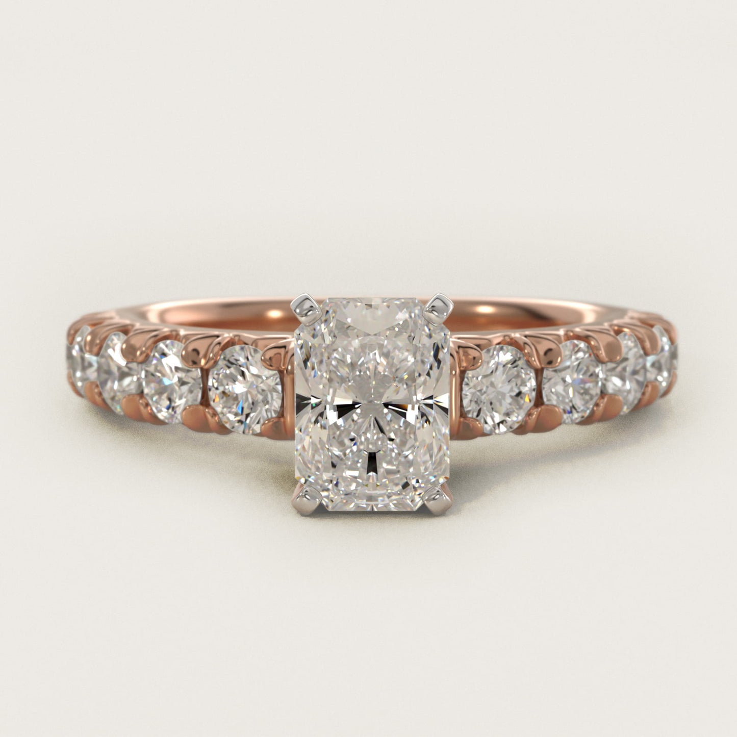 French PavŽ Diamond Engagement Ring in 18k Rose Gold (1 ct. tw.) - Radiant Center