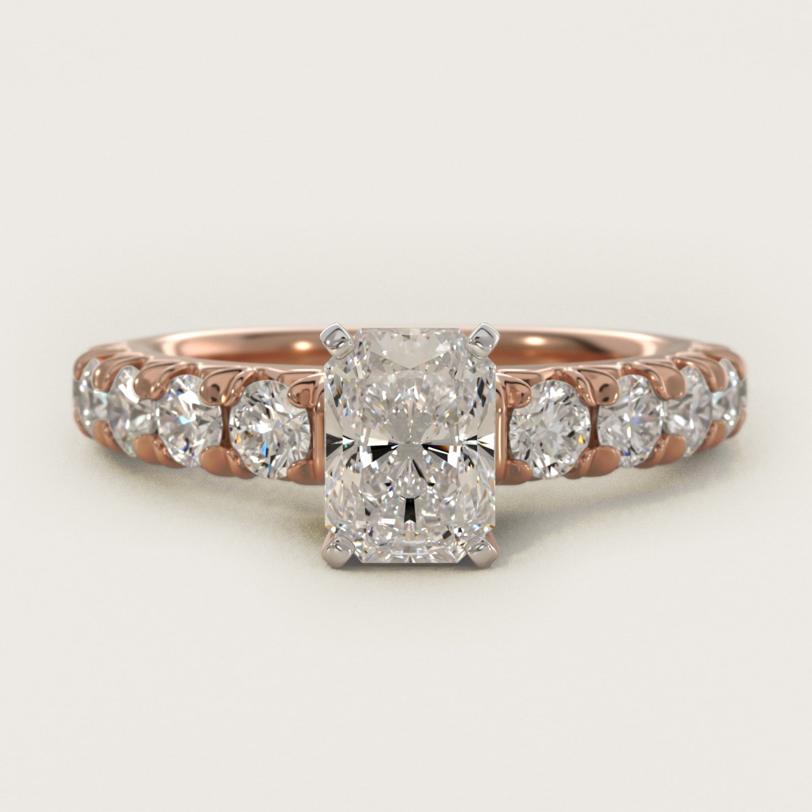 French PavŽ Diamond Engagement Ring in 18k Rose Gold (1 ct. tw.) - Radiant Center