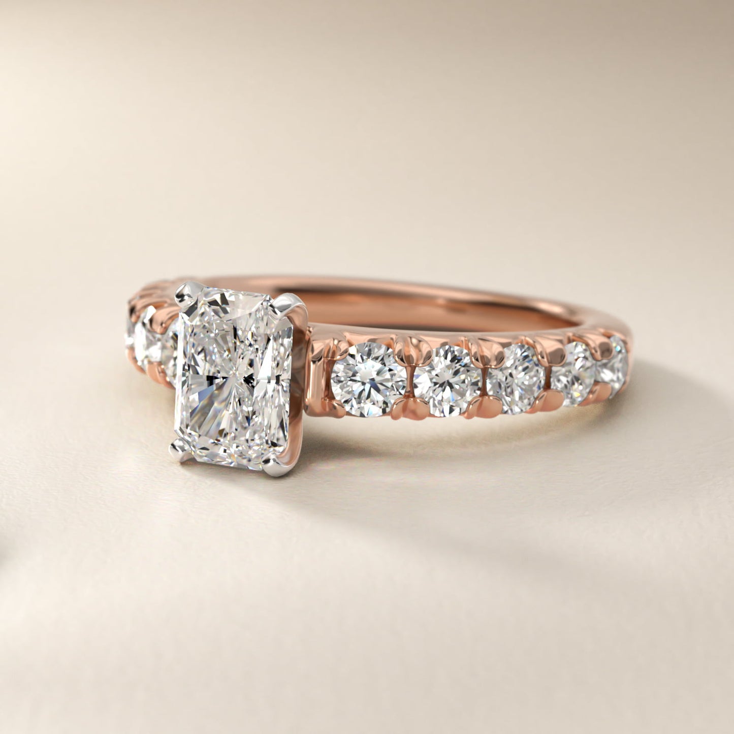 French PavŽ Diamond Engagement Ring in 18k Rose Gold (1 ct. tw.) - Radiant Center