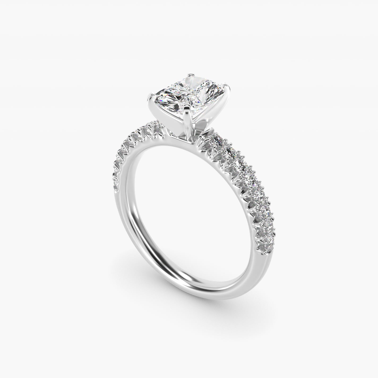 French PavŽ Diamond Engagement Ring in 14k White Gold (1/4 ct. tw.) - Radiant Center