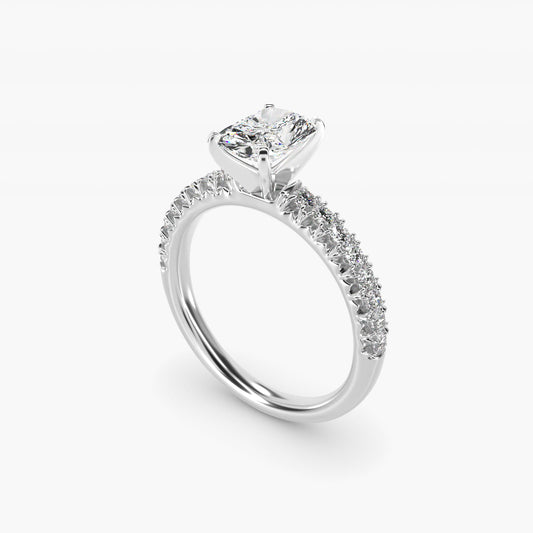 French PavŽ Diamond Engagement Ring in 14k White Gold (1/4 ct. tw.) - Radiant Center