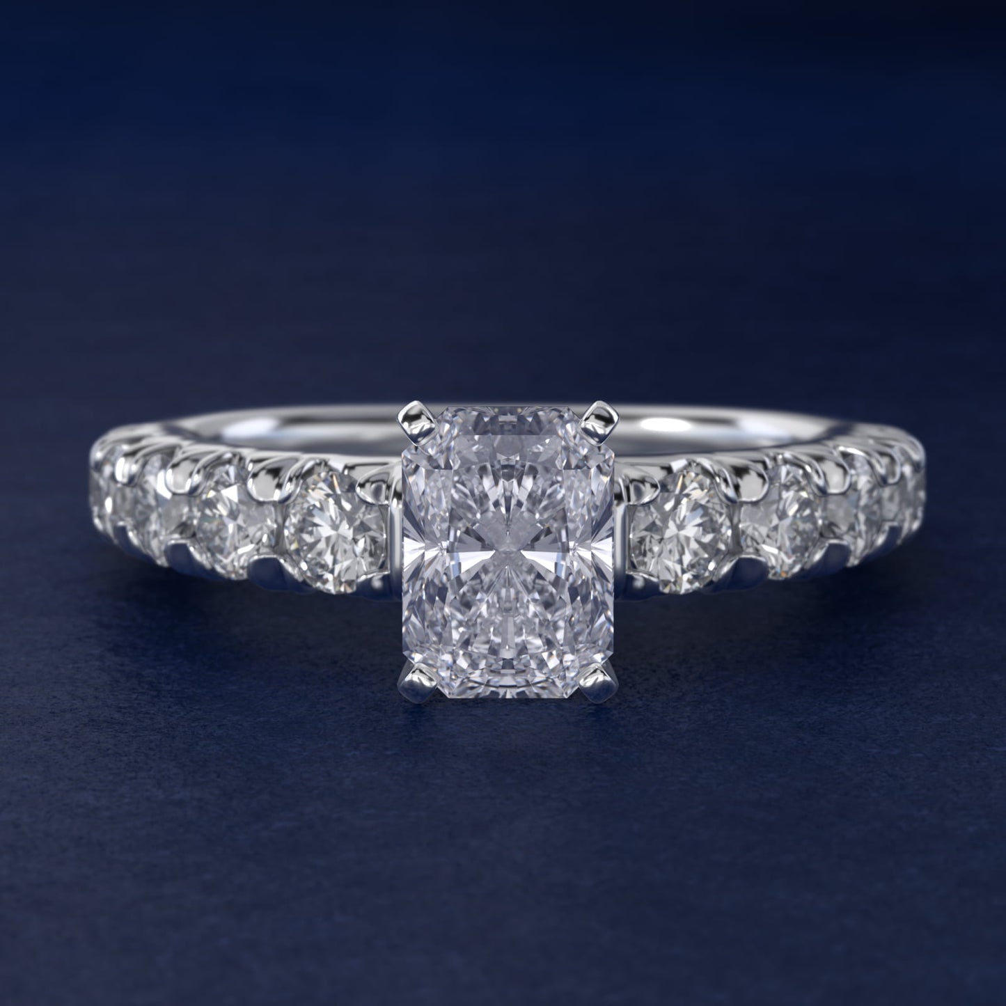 French PavŽ Diamond Engagement Ring in 18k White Gold (1 ct. tw.) - Radiant Center