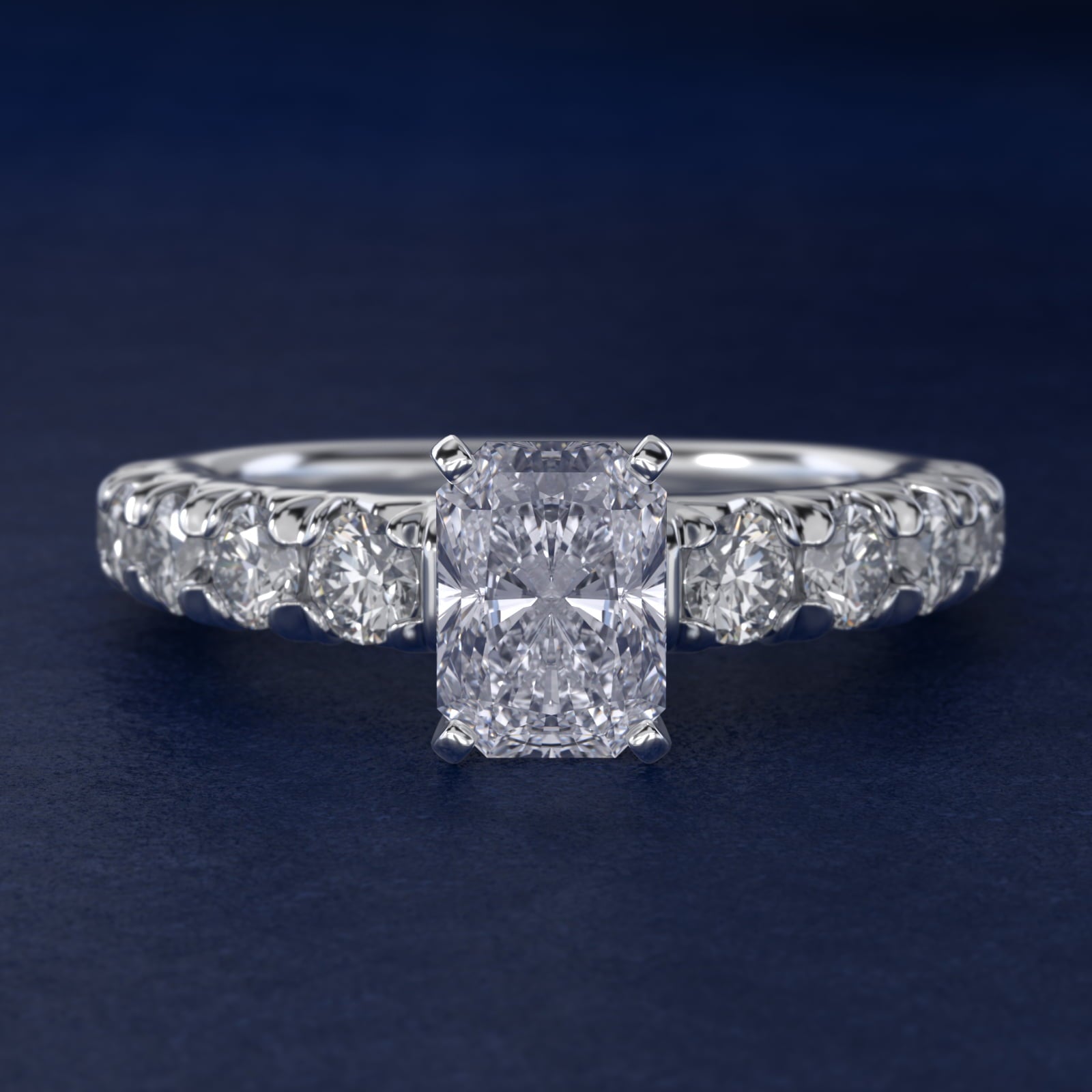 French PavŽ Diamond Engagement Ring in 18k White Gold (1 ct. tw.) - Radiant Center