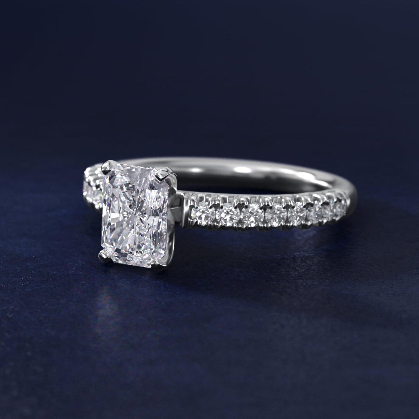 French PavŽ Diamond Engagement Ring in 14k White Gold (1/4 ct. tw.) - Radiant Center
