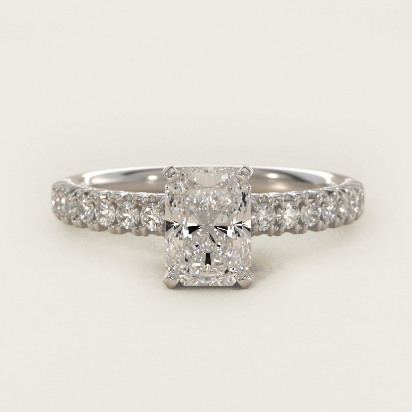 French PavŽ Diamond Engagement Ring in 14k White Gold (1/4 ct. tw.) - Radiant Center