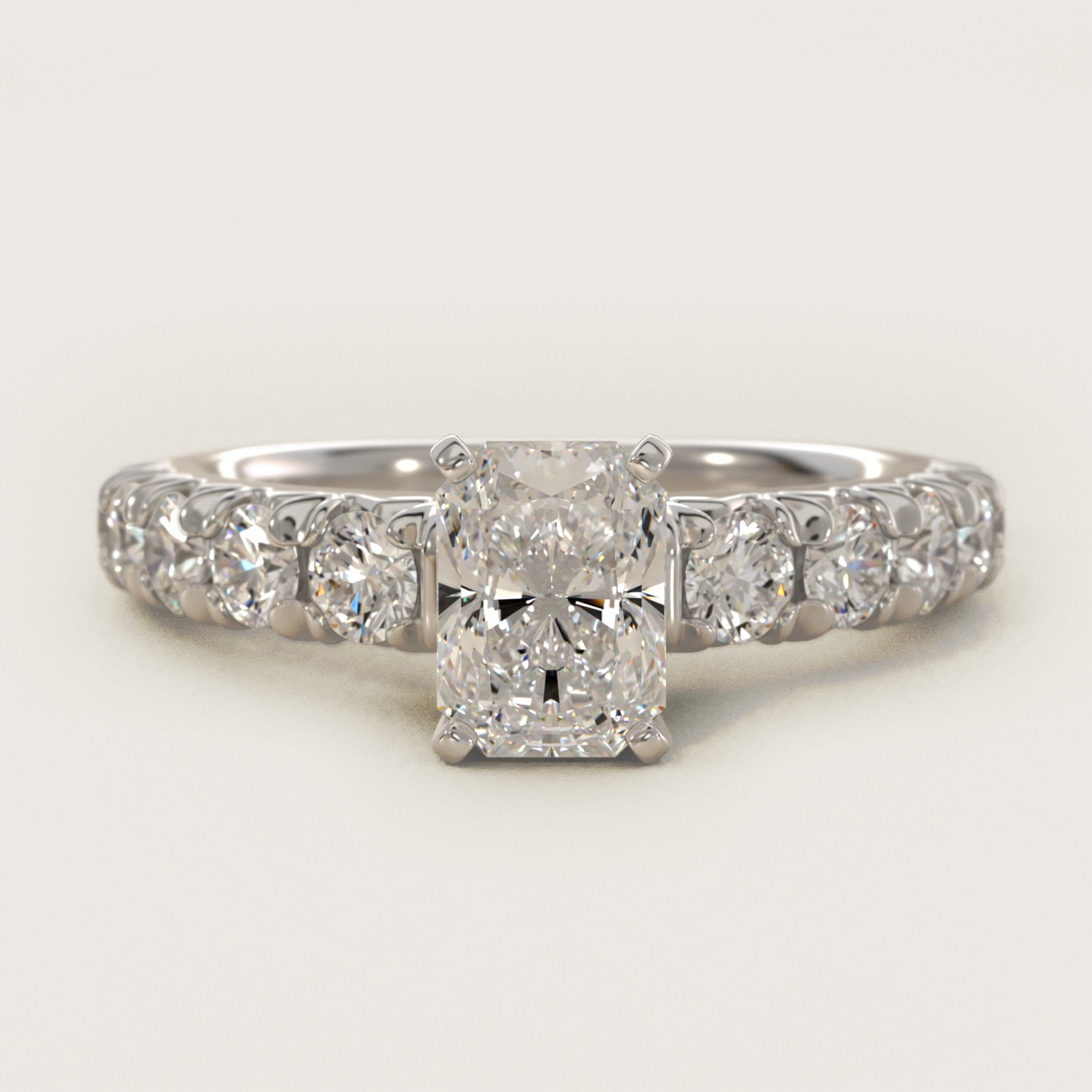 French PavŽ Diamond Engagement Ring in 18k White Gold (1 ct. tw.) - Radiant Center