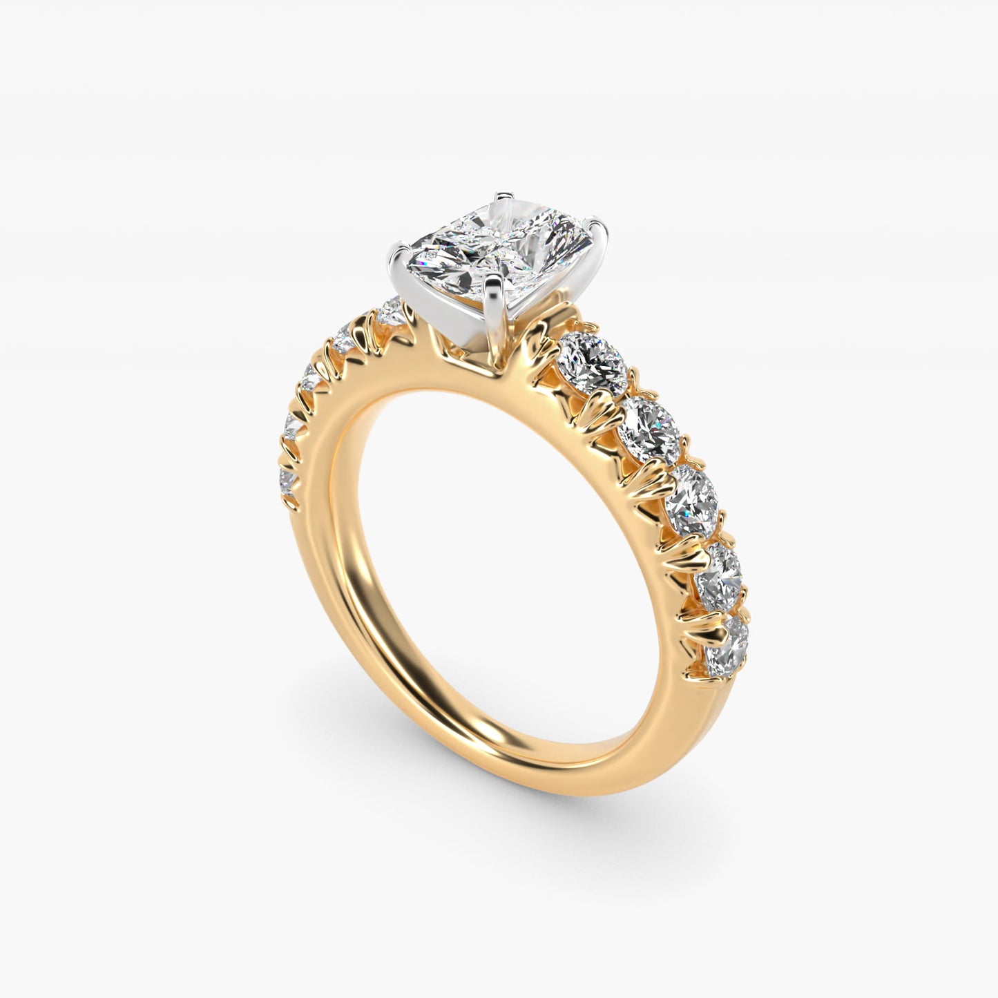 French PavŽ Diamond Engagement Ring in 18k Yellow Gold (1 ct. tw.) - Radiant Center