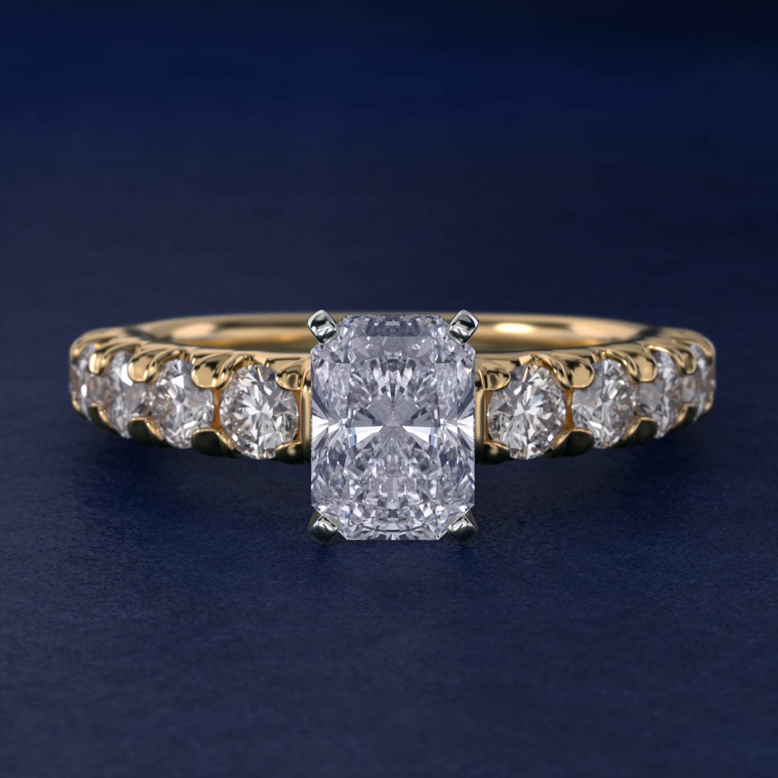 French PavŽ Diamond Engagement Ring in 18k Yellow Gold (1 ct. tw.) - Radiant Center