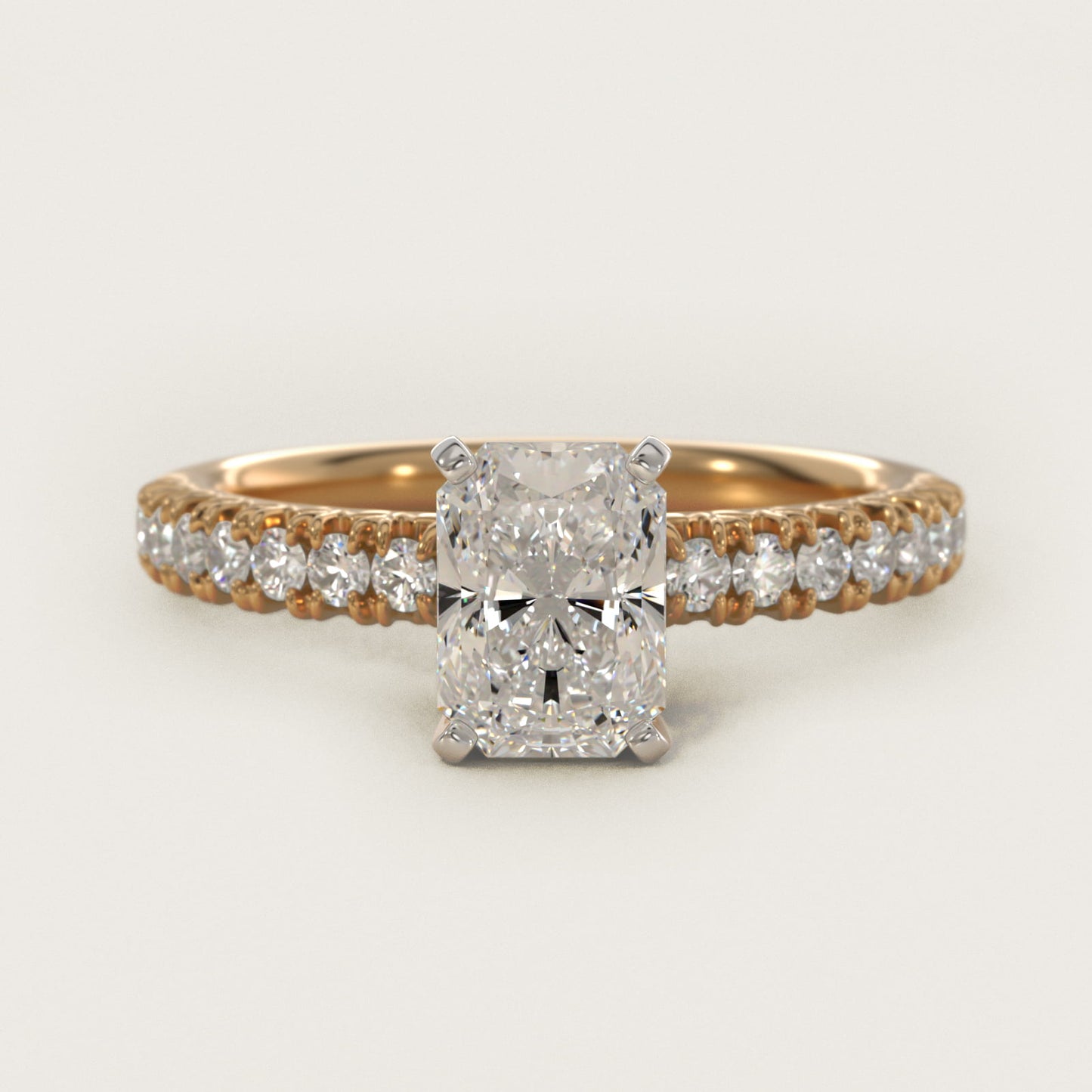 French PavŽ Diamond Engagement Ring in 14k Yellow Gold (1/4 ct. tw.) - Radiant Center