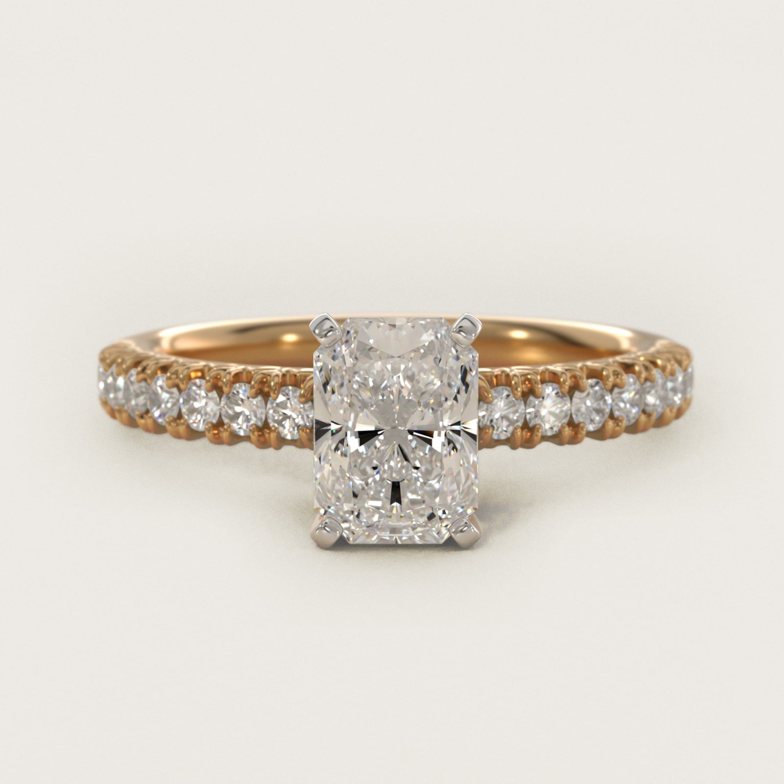 French PavŽ Diamond Engagement Ring in 14k Yellow Gold (1/4 ct. tw.) - Radiant Center