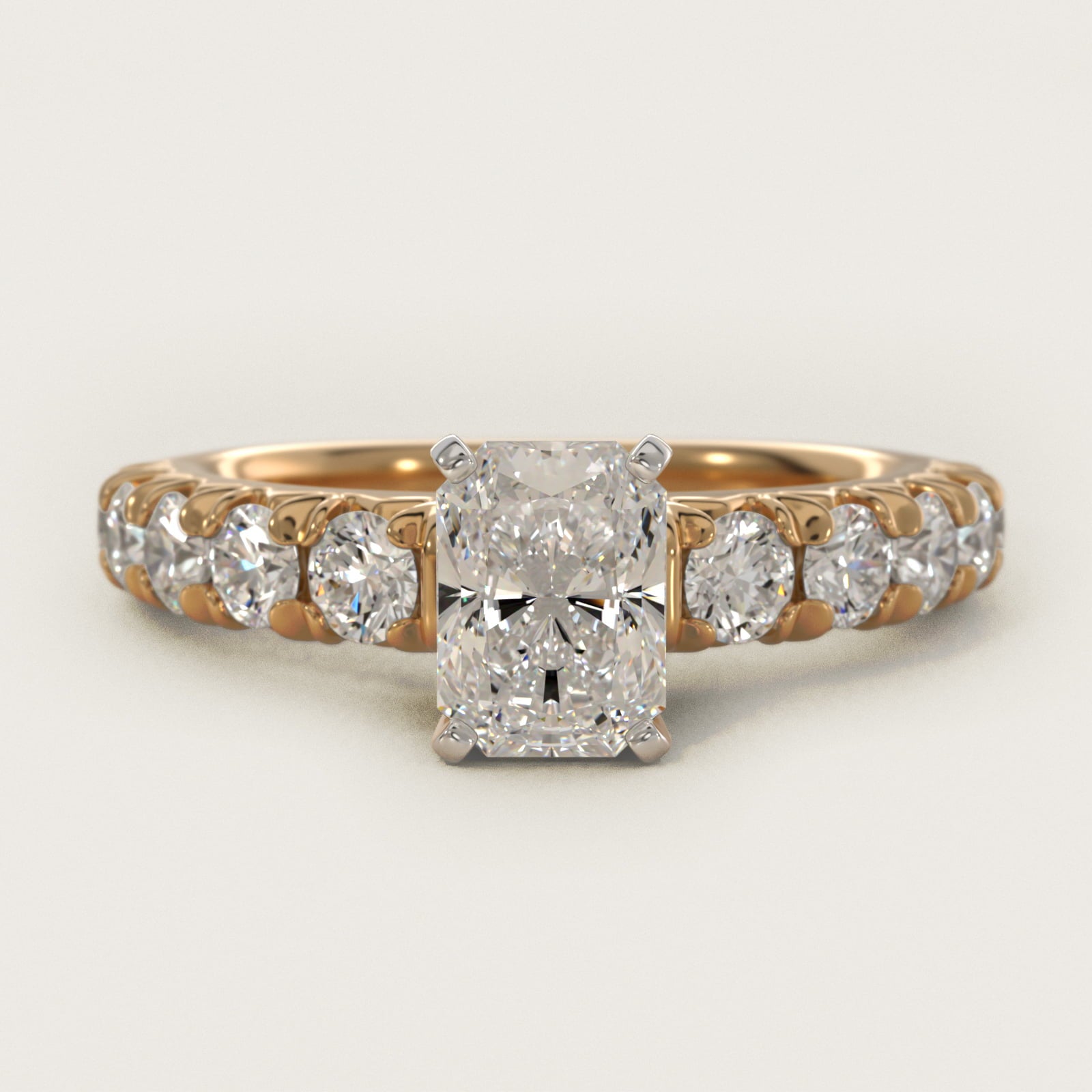 French PavŽ Diamond Engagement Ring in 18k Yellow Gold (1 ct. tw.) - Radiant Center