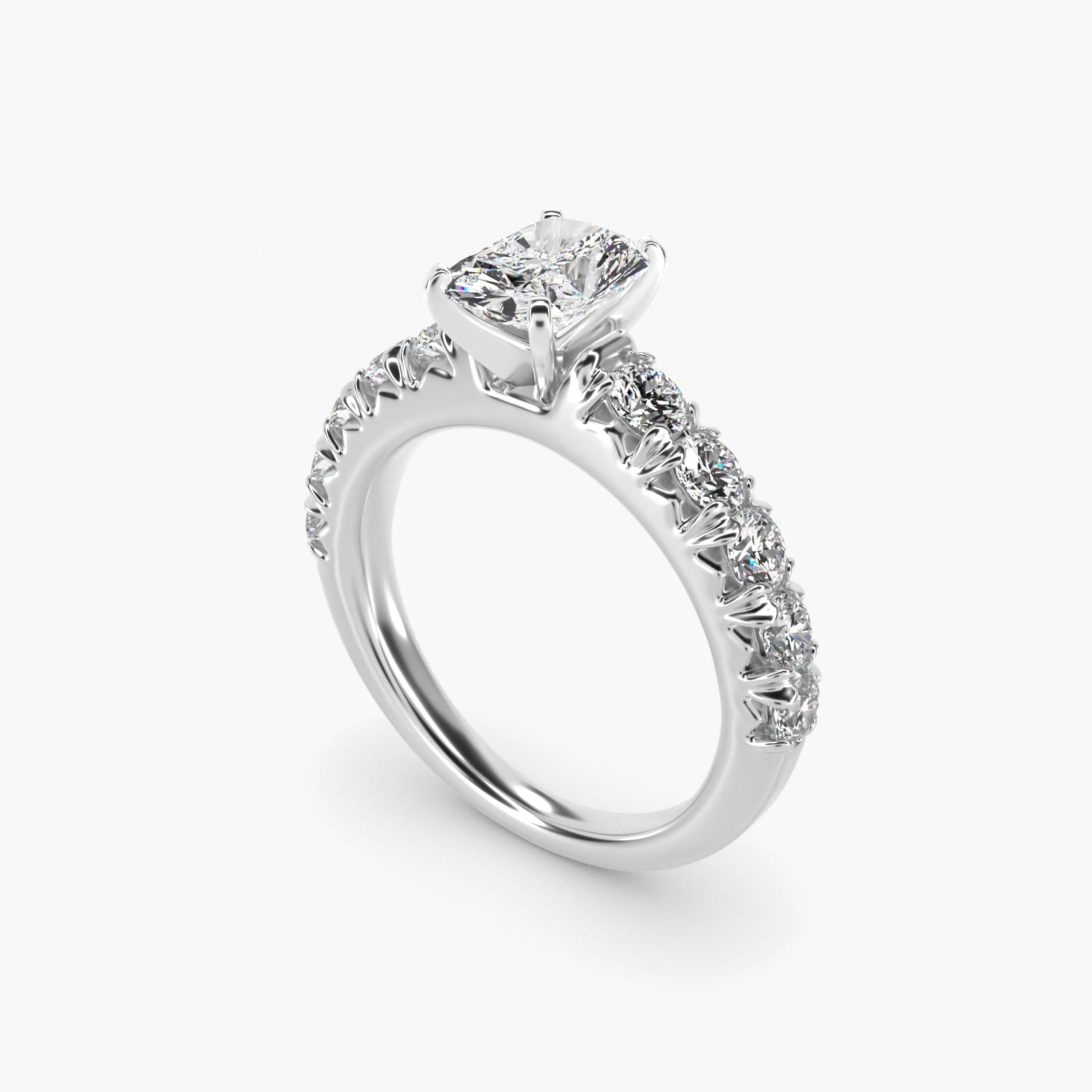 French PavŽ Diamond Engagement Ring in Platinum (1 ct. tw.) - Radiant Center