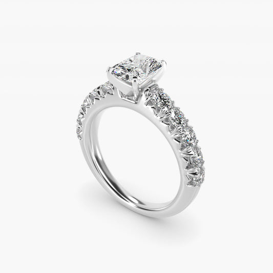 French PavŽ Diamond Engagement Ring in Platinum (1 ct. tw.) - Radiant Center