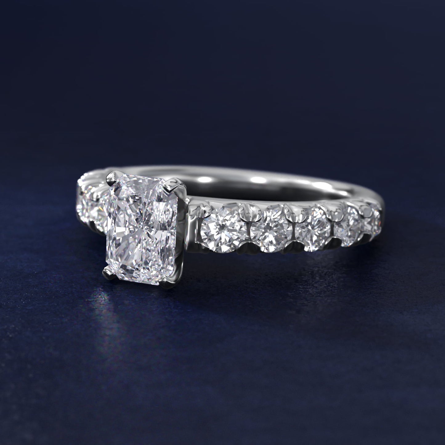 French PavŽ Diamond Engagement Ring in Platinum (1 ct. tw.) - Radiant Center