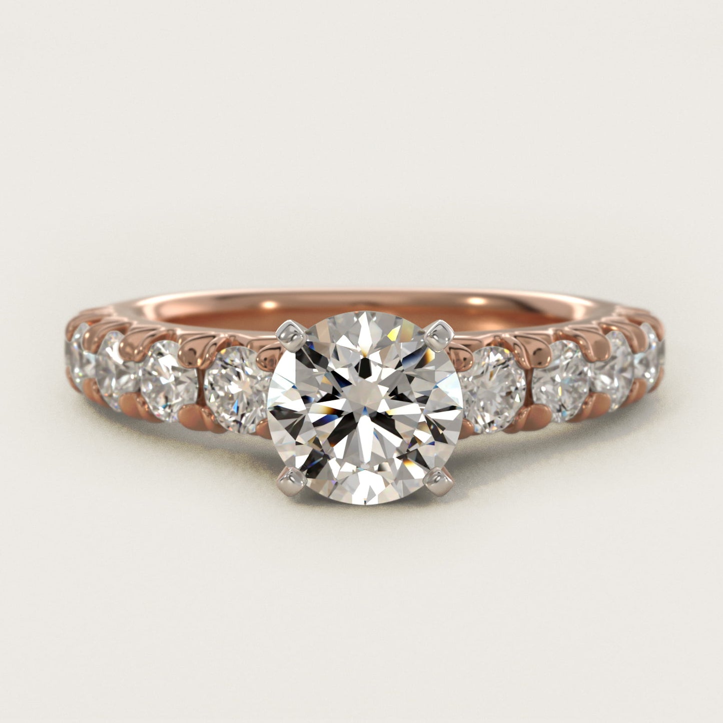 French PavŽ Diamond Engagement Ring in 18k Rose Gold (1 ct. tw.) - Round Center