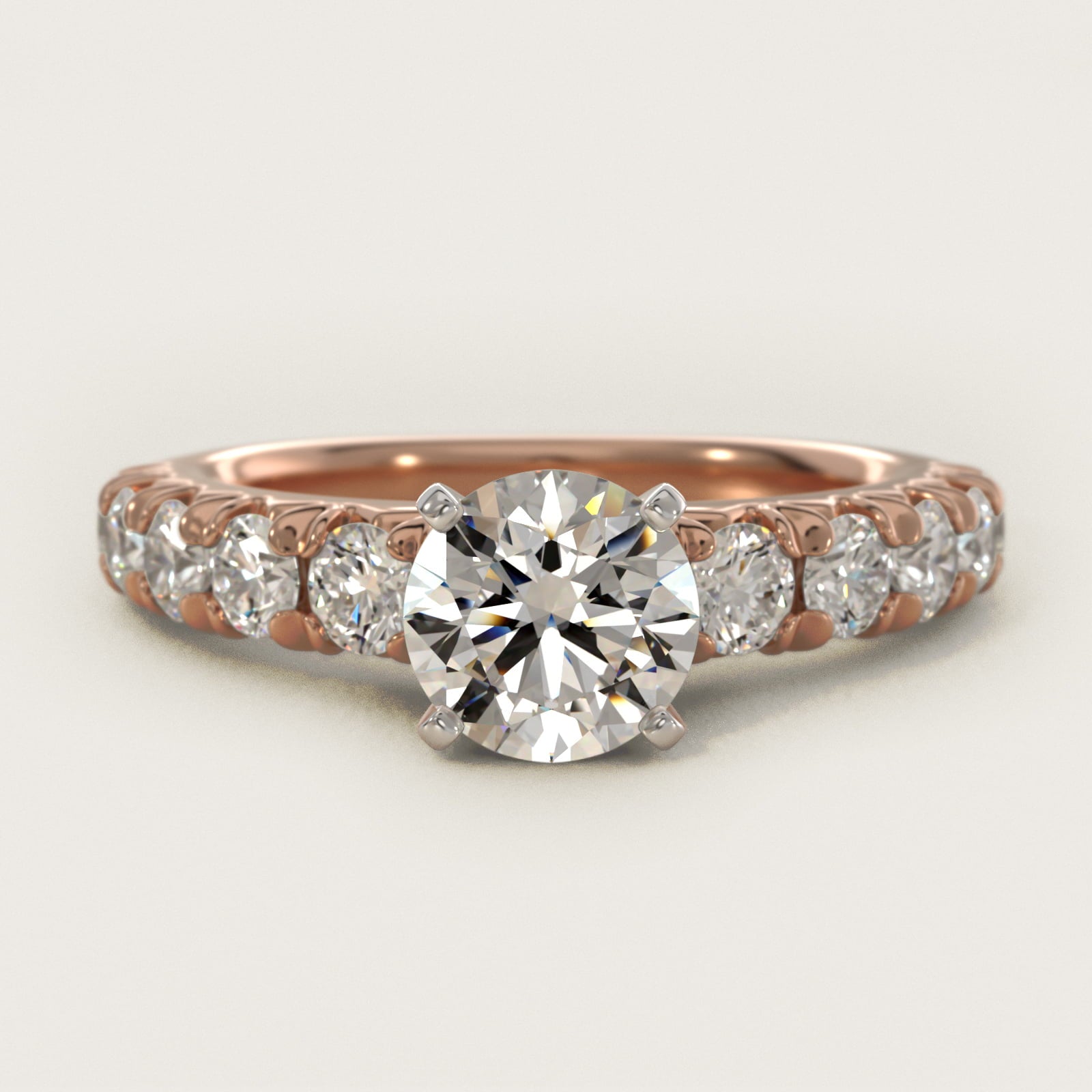 French PavŽ Diamond Engagement Ring in 18k Rose Gold (1 ct. tw.) - Round Center