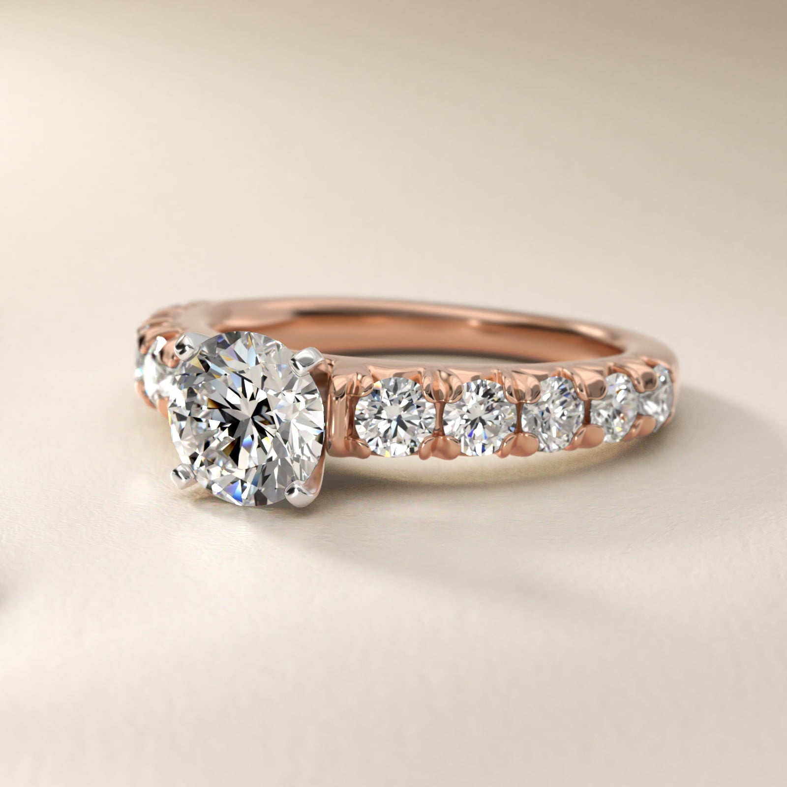 French PavŽ Diamond Engagement Ring in 18k Rose Gold (1 ct. tw.) - Round Center