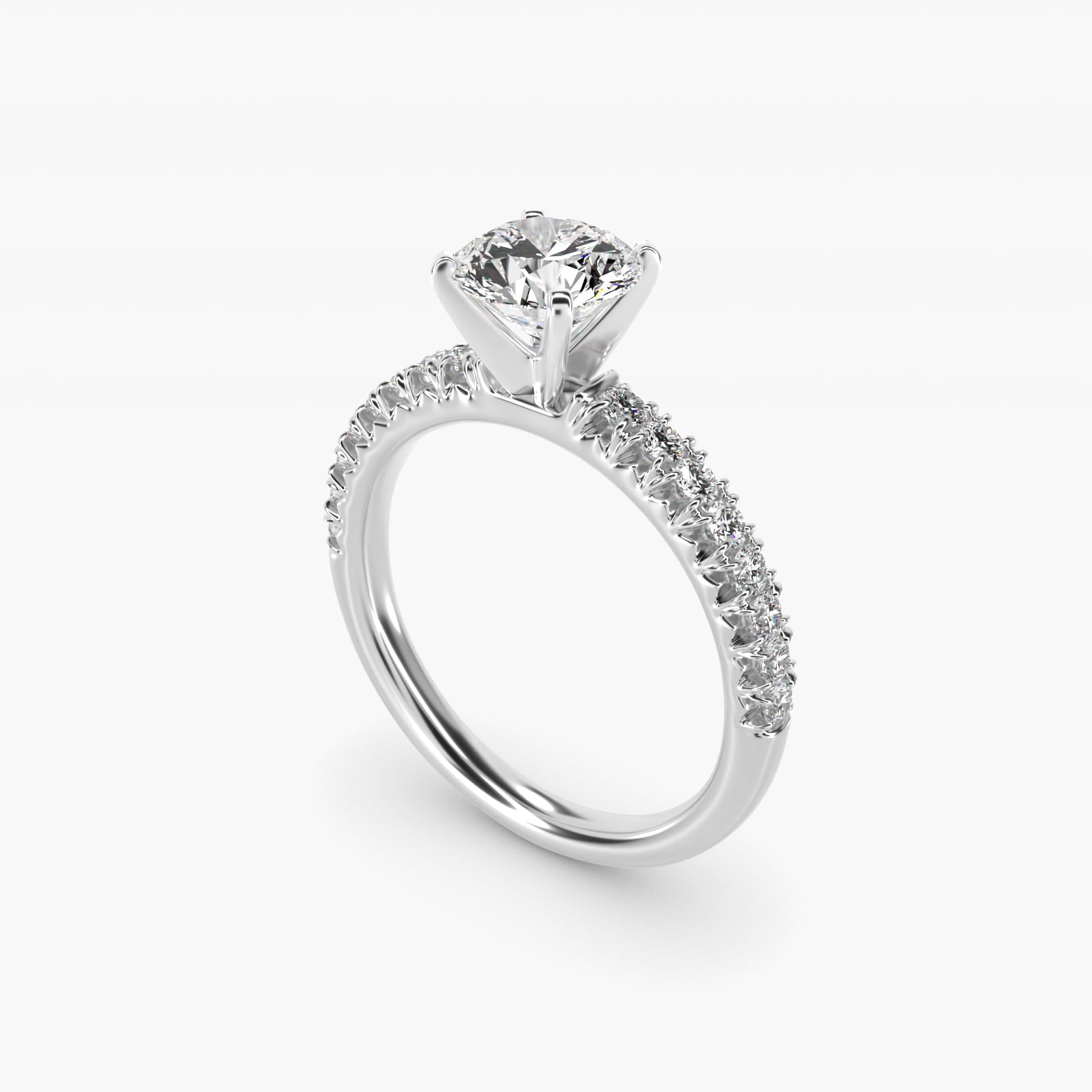 French PavŽ Diamond Engagement Ring in 14k White Gold (1/4 ct. tw.) - Round Center