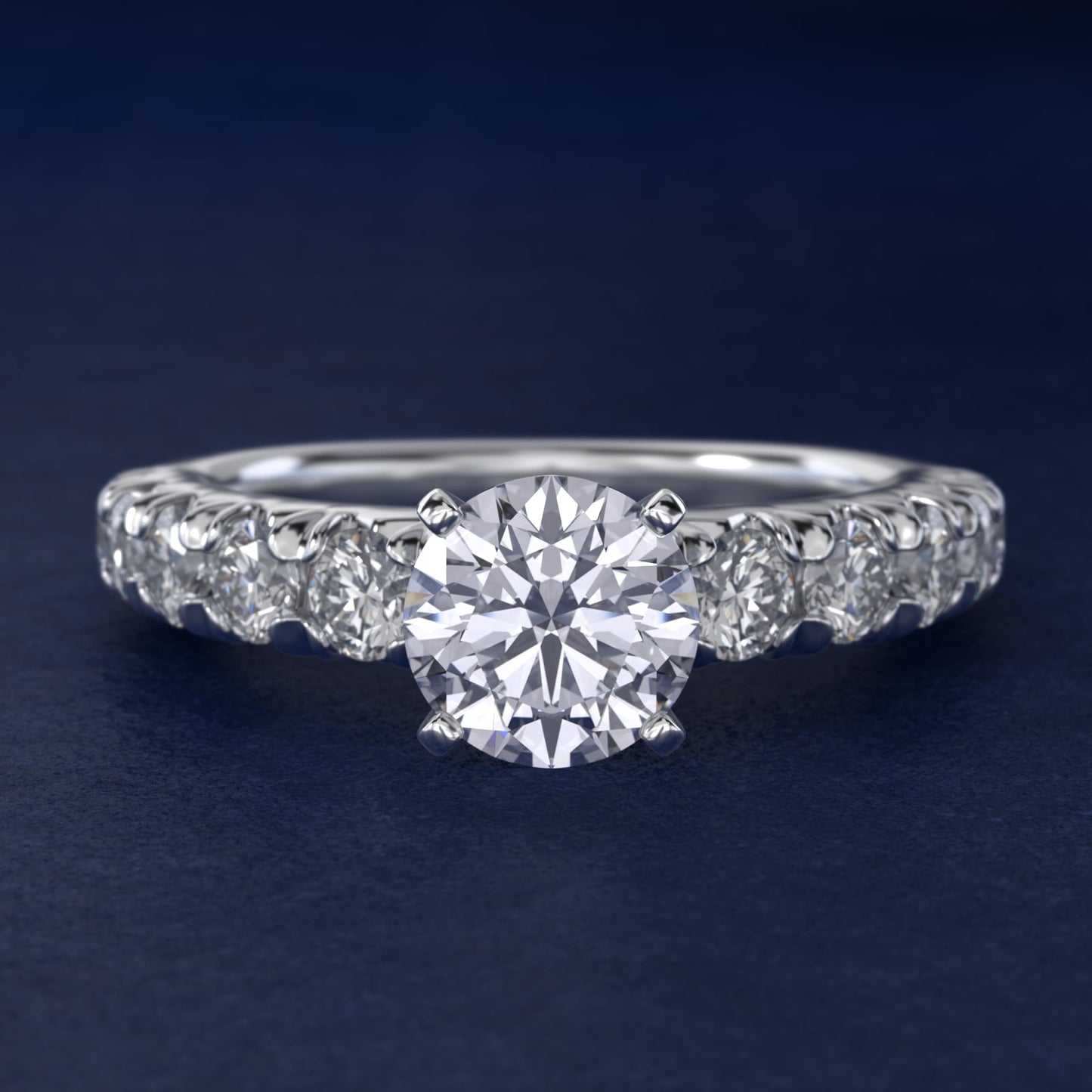 French PavŽ Diamond Engagement Ring in 18k White Gold (1 ct. tw.) - Round Center