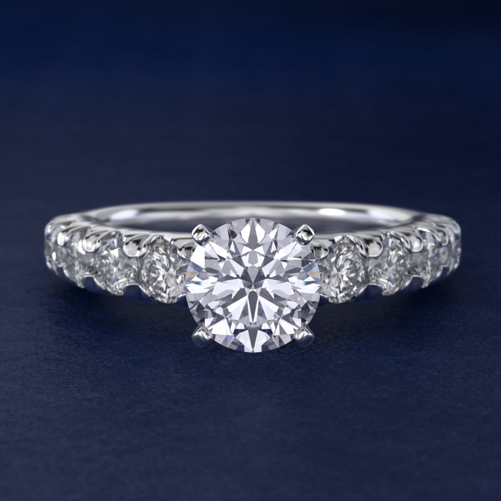 French PavŽ Diamond Engagement Ring in 18k White Gold (1 ct. tw.) - Round Center