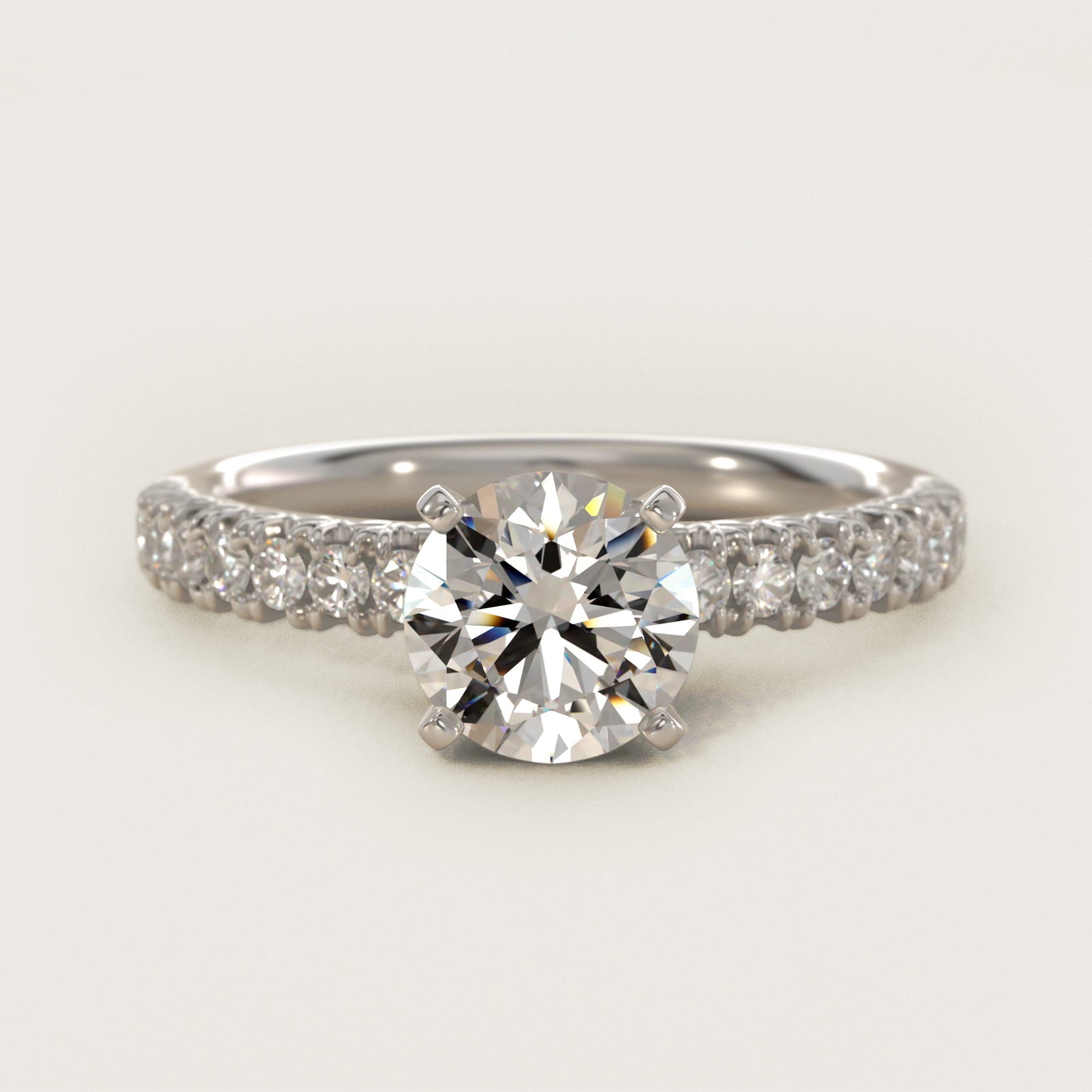 French PavŽ Diamond Engagement Ring in 14k White Gold (1/4 ct. tw.) - Round Center