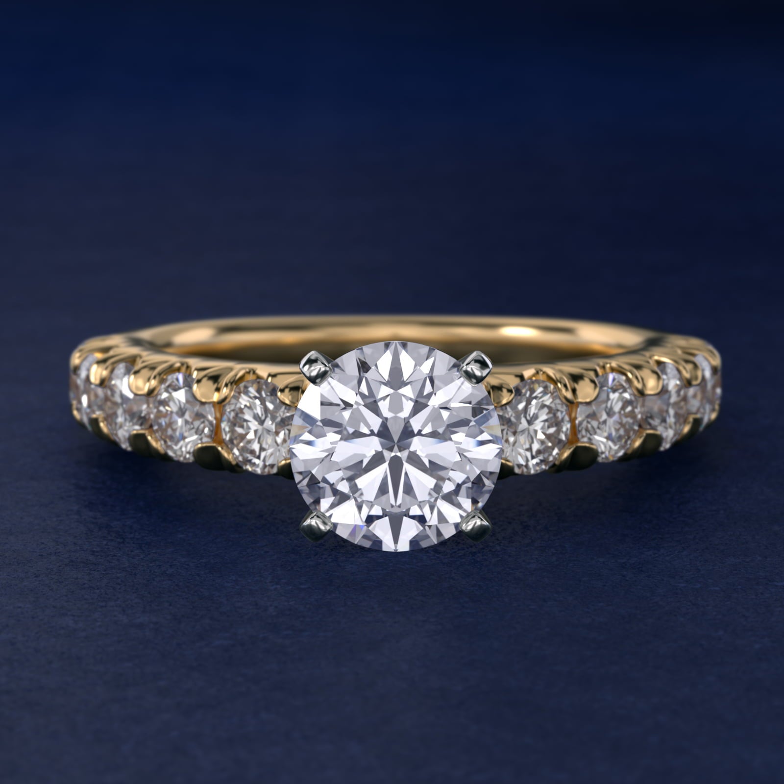 French PavŽ Diamond Engagement Ring in 18k Yellow Gold (1 ct. tw.) - Round Center