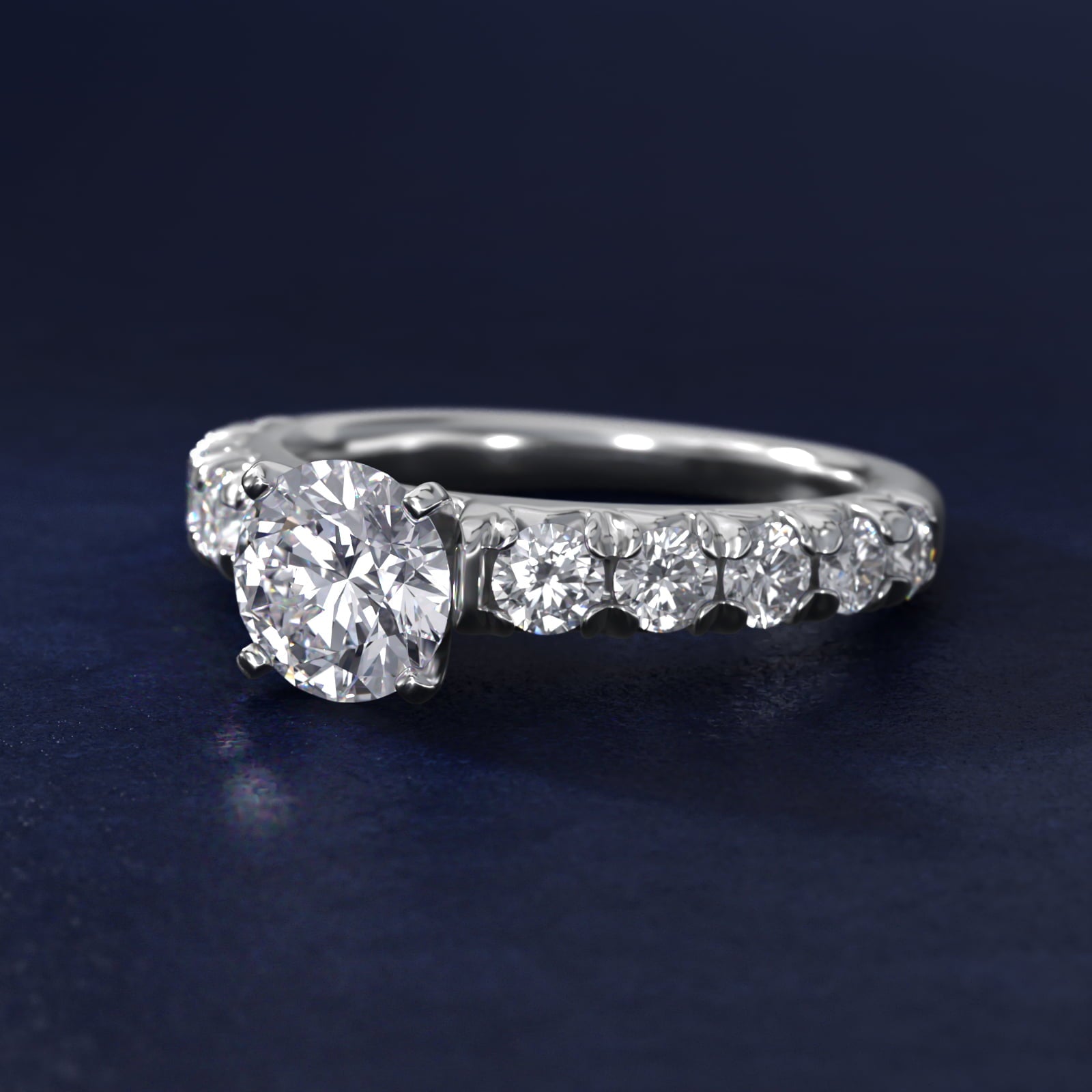 French PavŽ Diamond Engagement Ring in Platinum (1 ct. tw.) - Round Center