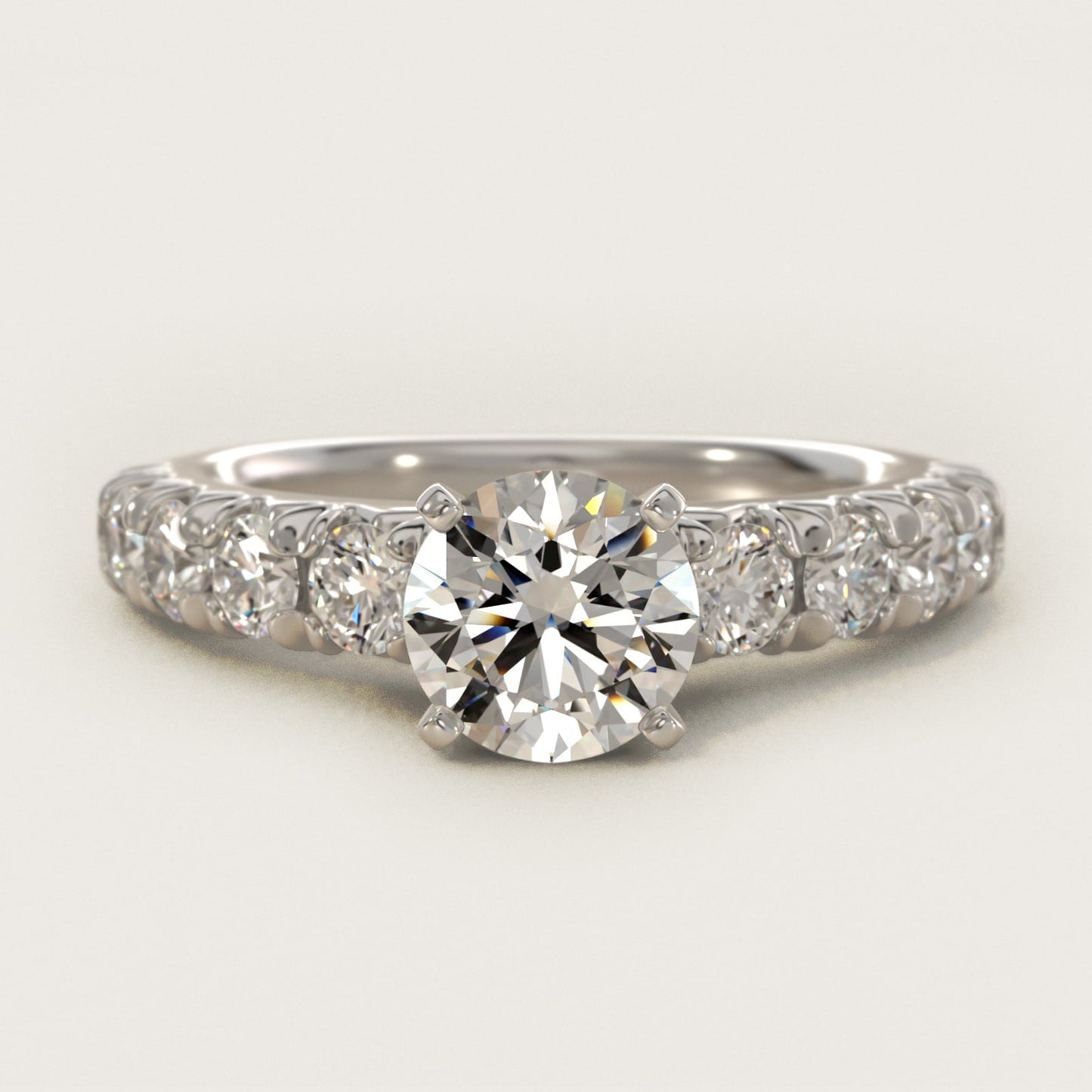 French PavŽ Diamond Engagement Ring in Platinum (1 ct. tw.) - Round Center