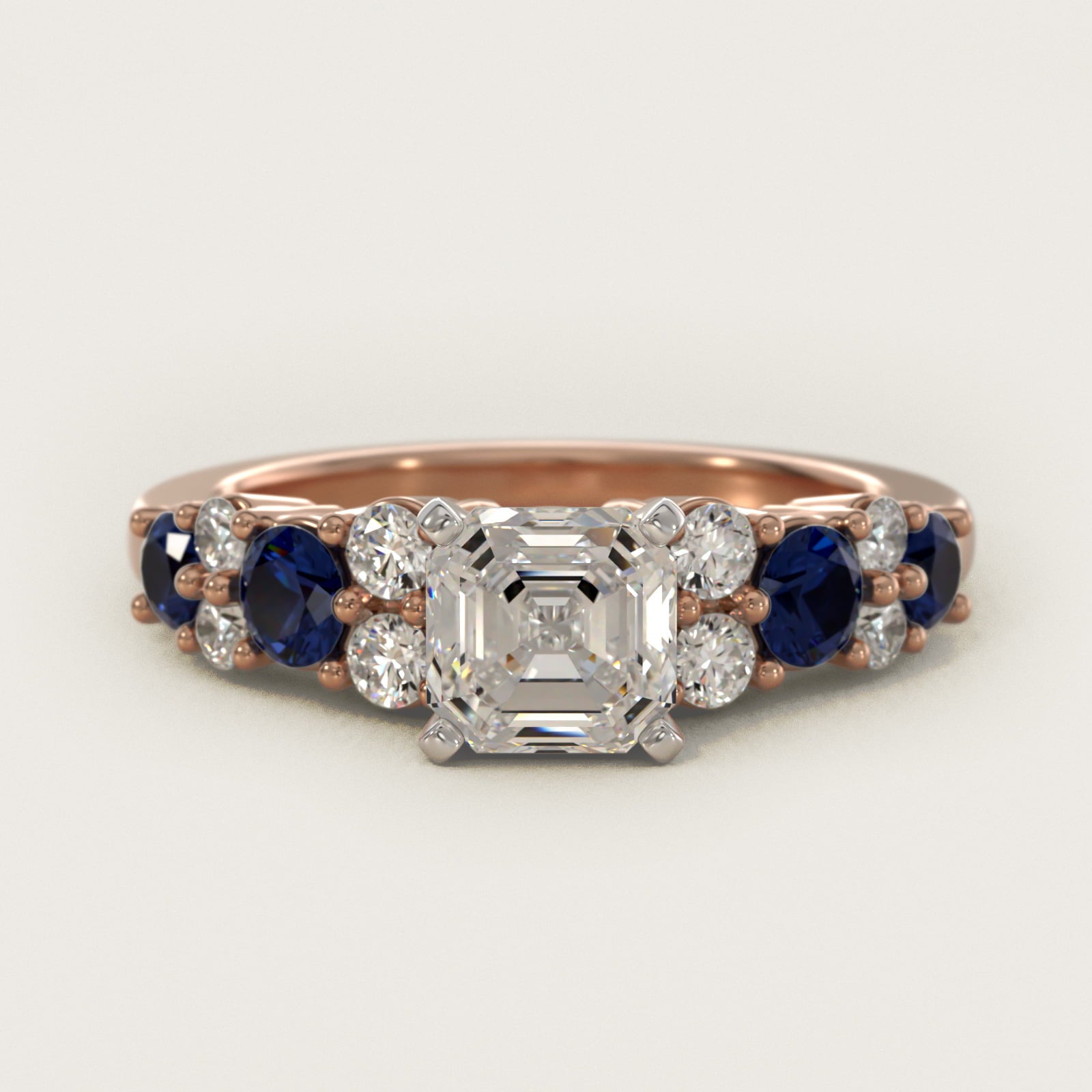 Garland Sapphire and Diamond Engagement Ring in 14k Rose Gold - Asscher Center