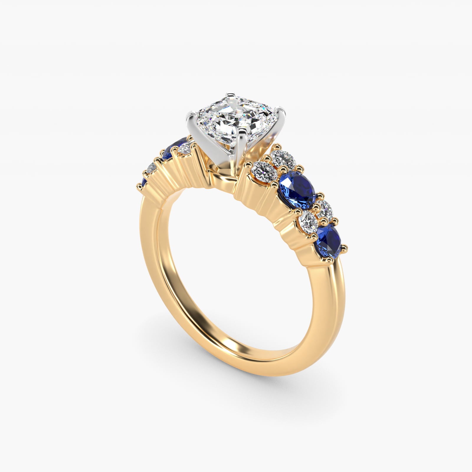 Garland Sapphire and Diamond Engagement Ring in 14K Yellow Gold - Asscher Center