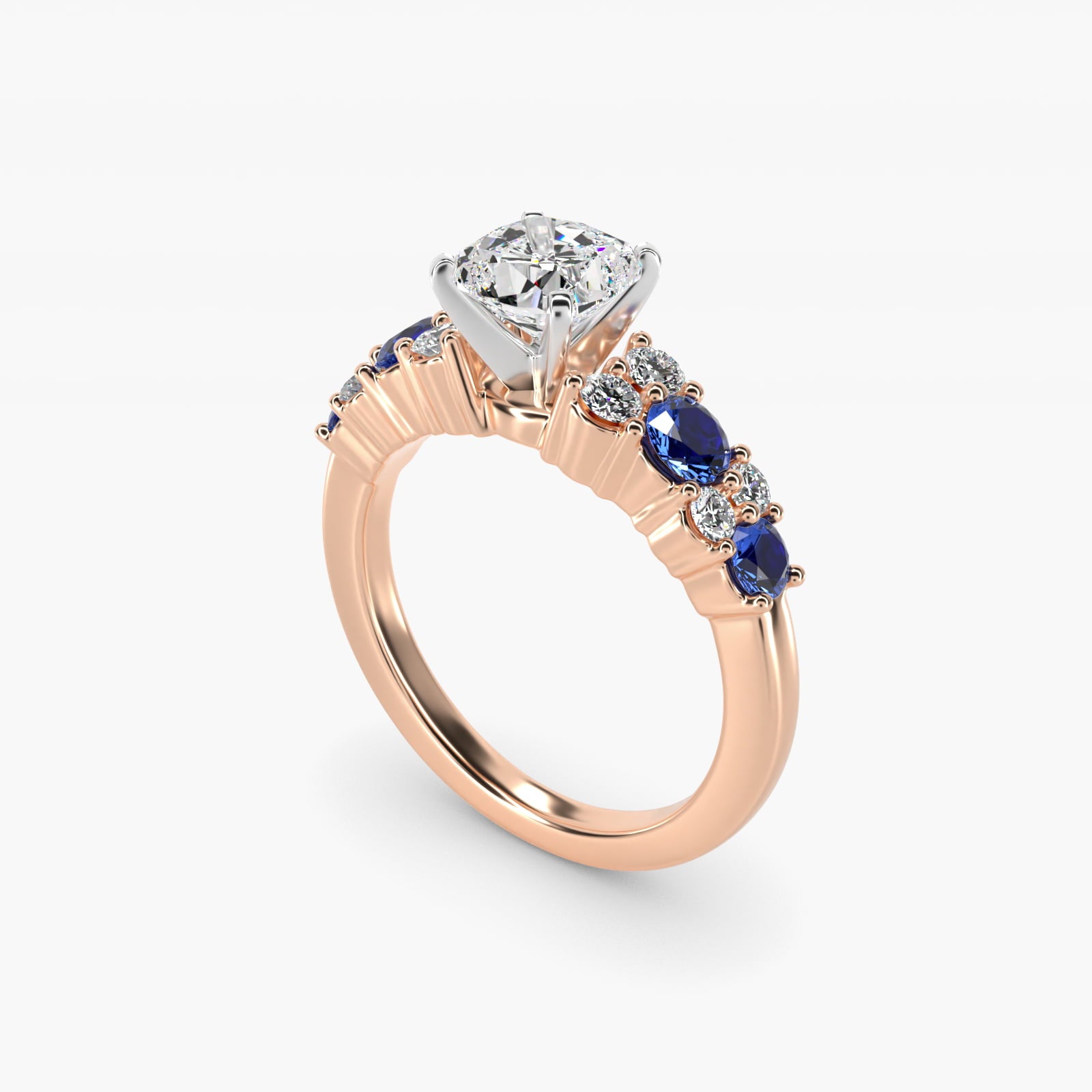Garland Sapphire and Diamond Engagement Ring in 14k Rose Gold - Cushion Center