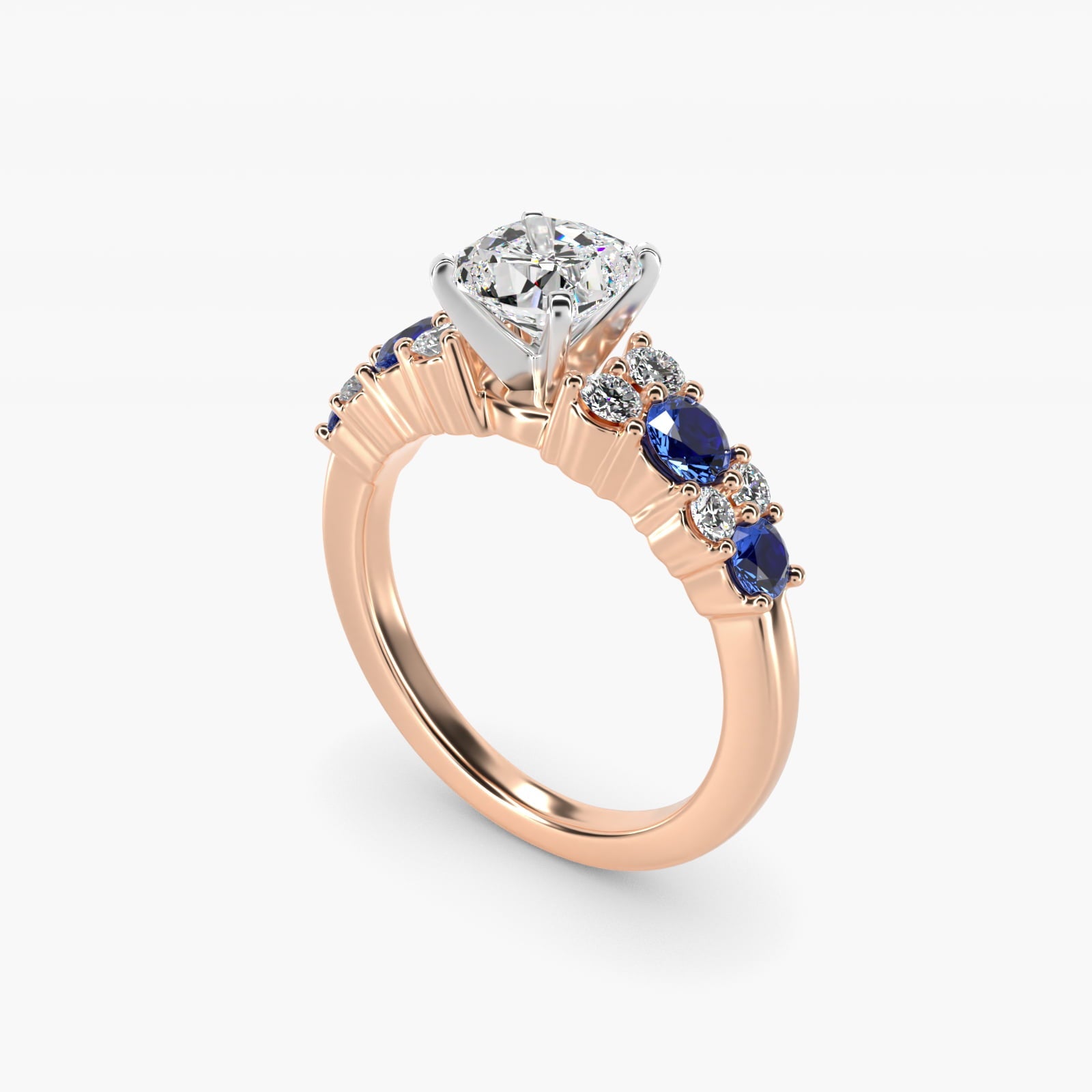 Garland Sapphire and Diamond Engagement Ring in 18k Rose Gold - Cushion Center
