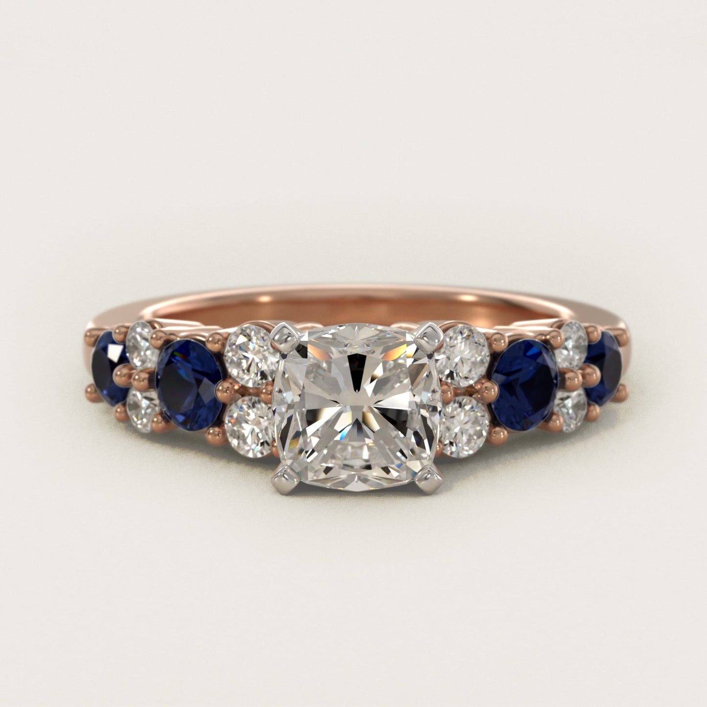 Garland Sapphire and Diamond Engagement Ring in 18k Rose Gold - Cushion Center
