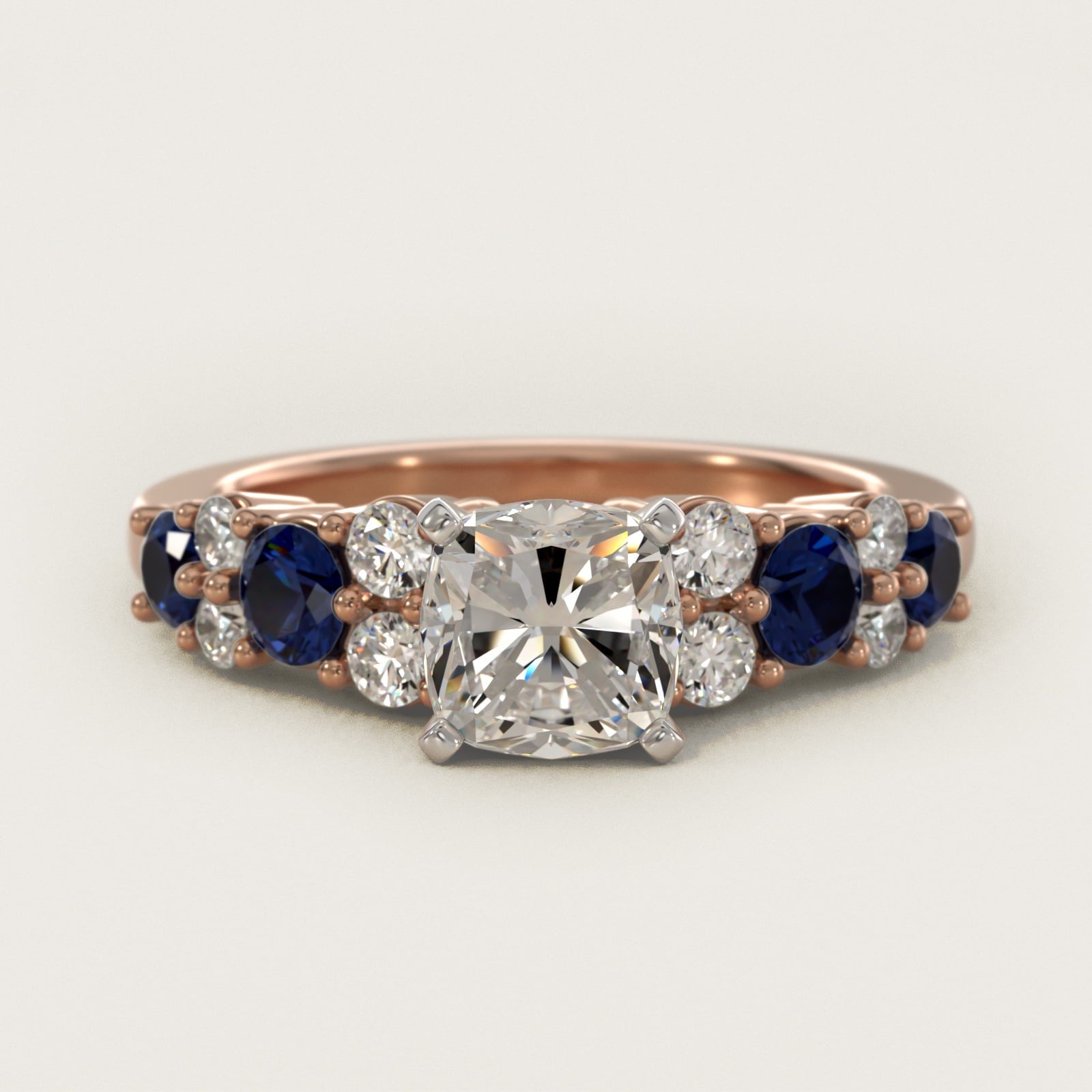 Garland Sapphire and Diamond Engagement Ring in 18k Rose Gold - Cushion Center