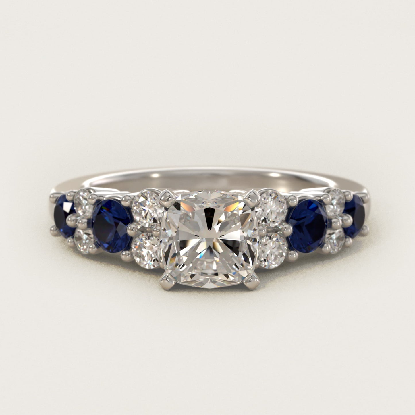 Garland Sapphire and Diamond Engagement Ring in 14k White Gold - Cushion Center