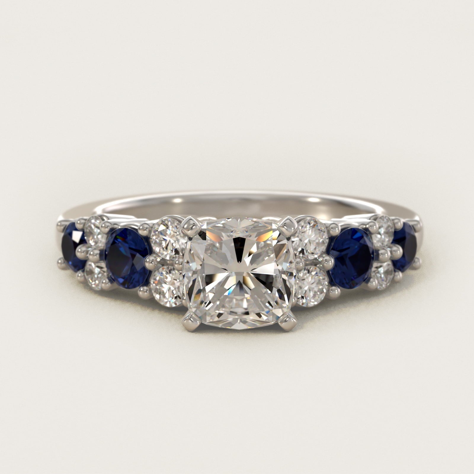 Garland Sapphire and Diamond Engagement Ring in 18k White Gold - Cushion Center