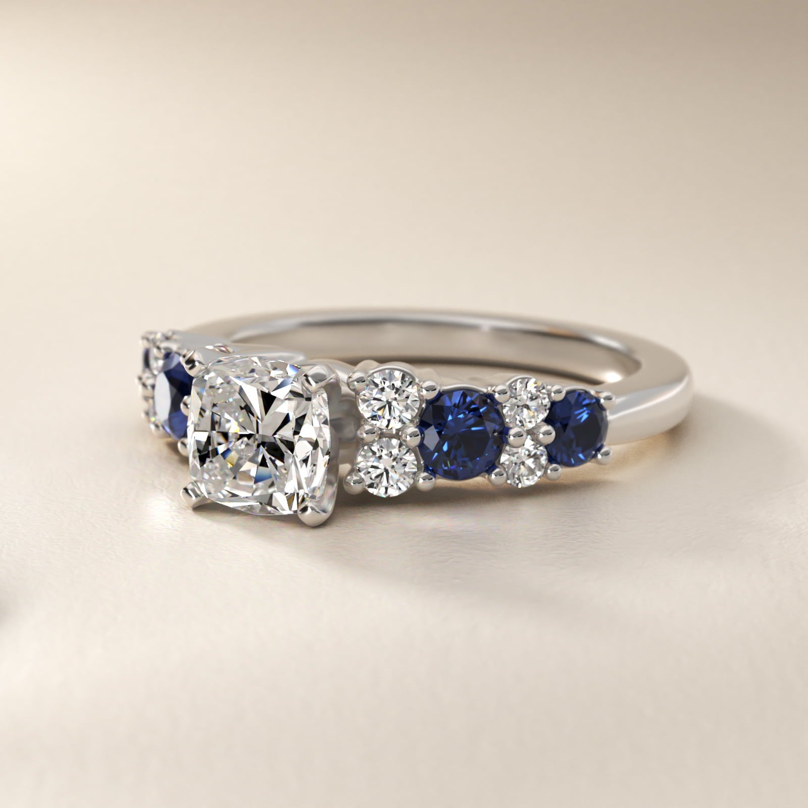 Garland Sapphire and Diamond Engagement Ring in 14k White Gold - Cushion Center