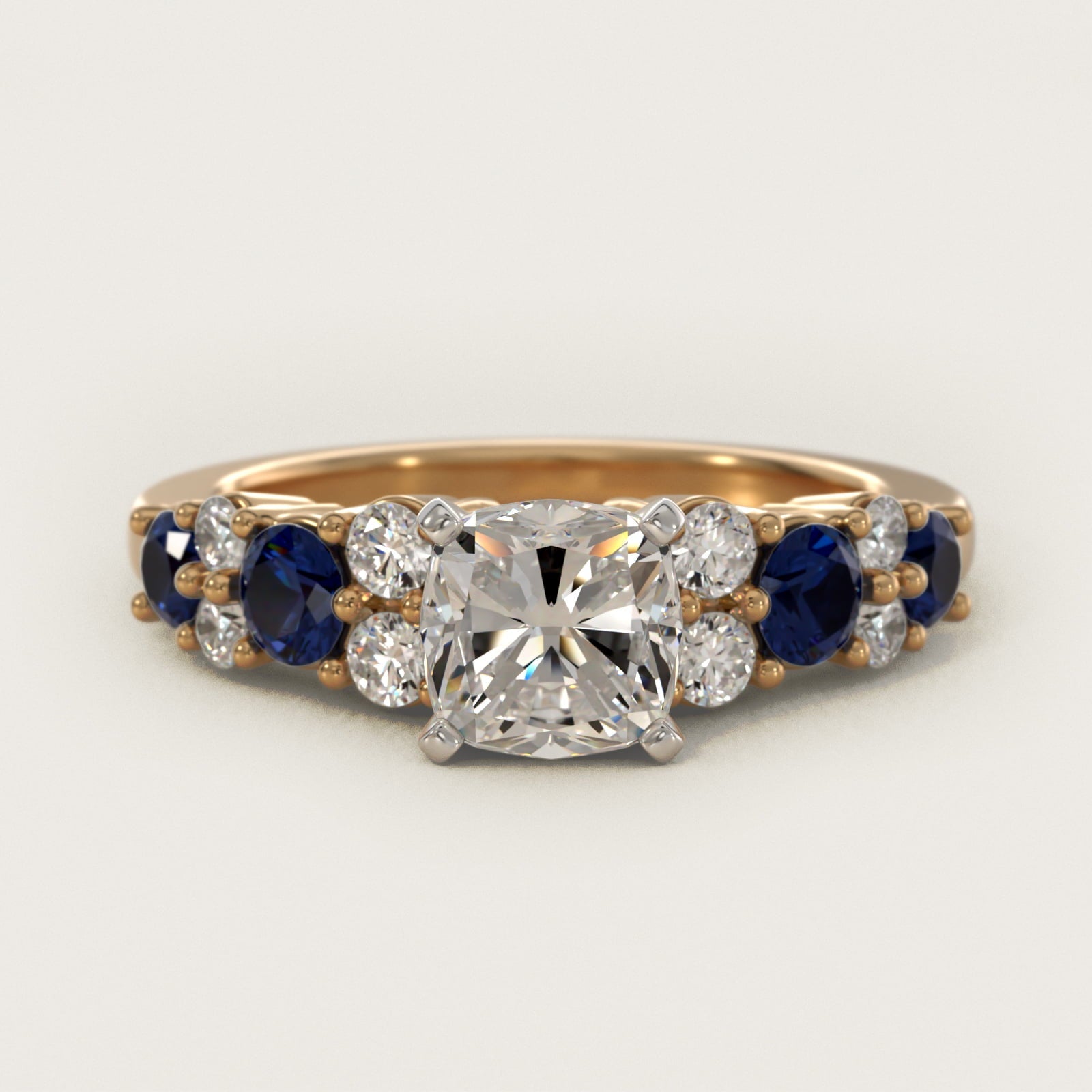 Garland Sapphire and Diamond Engagement Ring in 18k Yellow Gold - Cushion Center