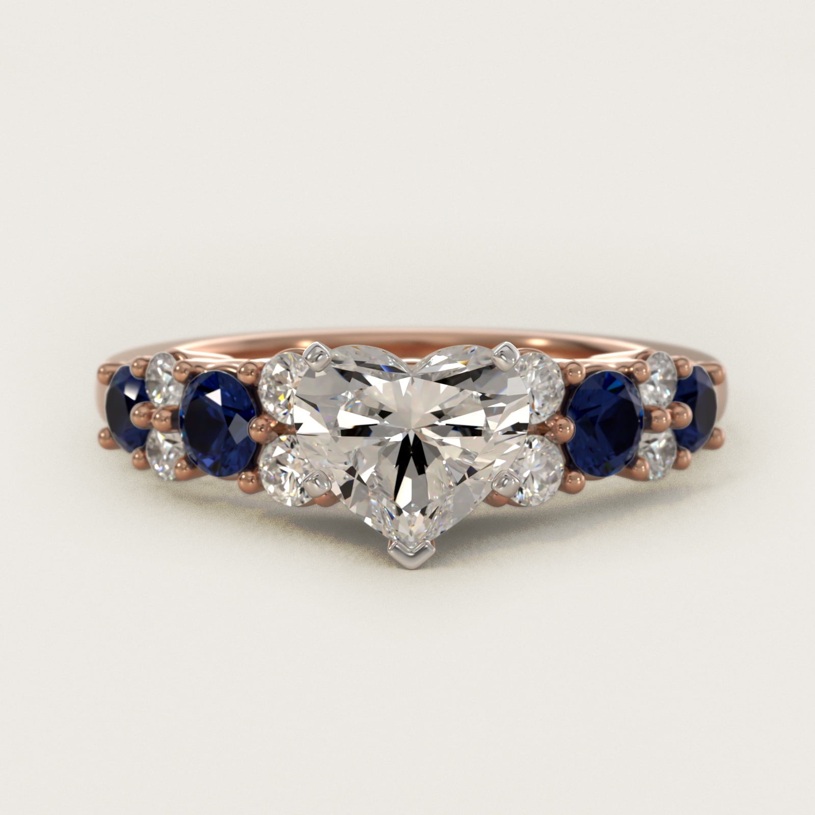 Garland Sapphire and Diamond Engagement Ring in 14k Rose Gold - Heart Center