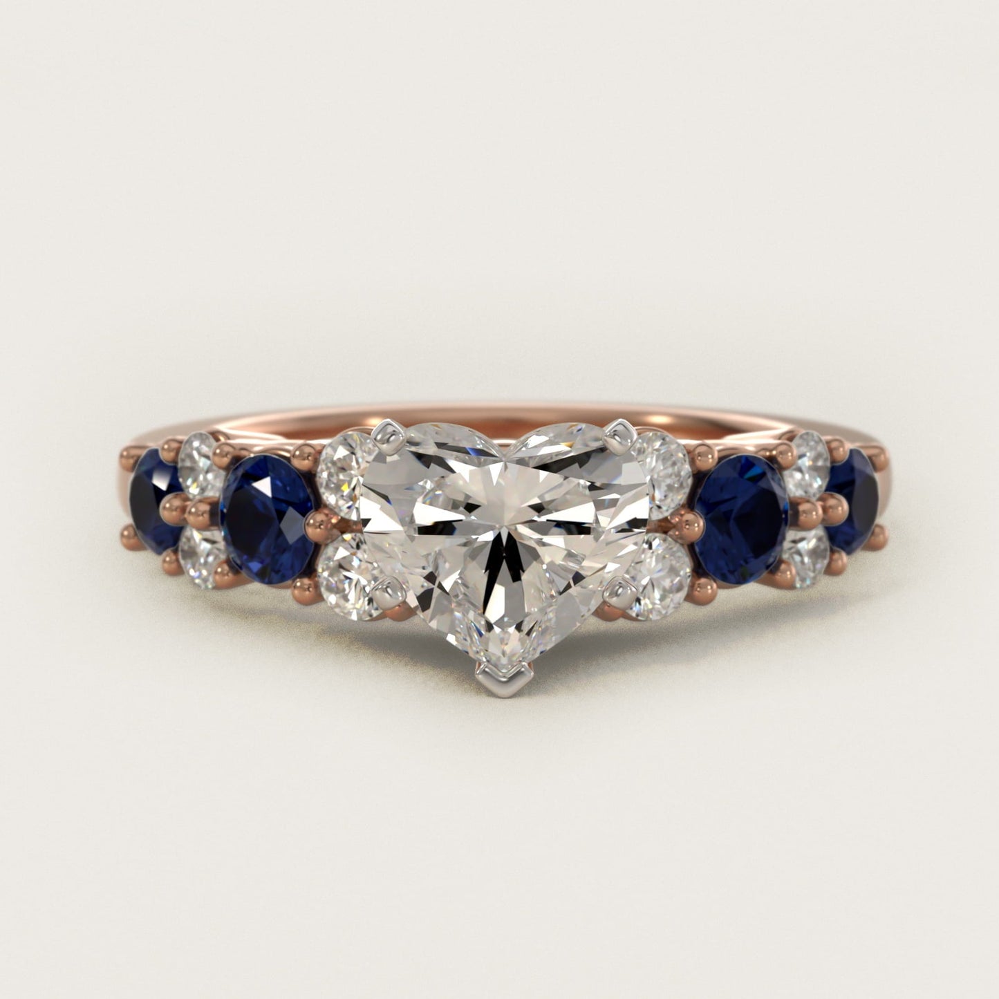 Garland Sapphire and Diamond Engagement Ring in 18k Rose Gold - Heart Center