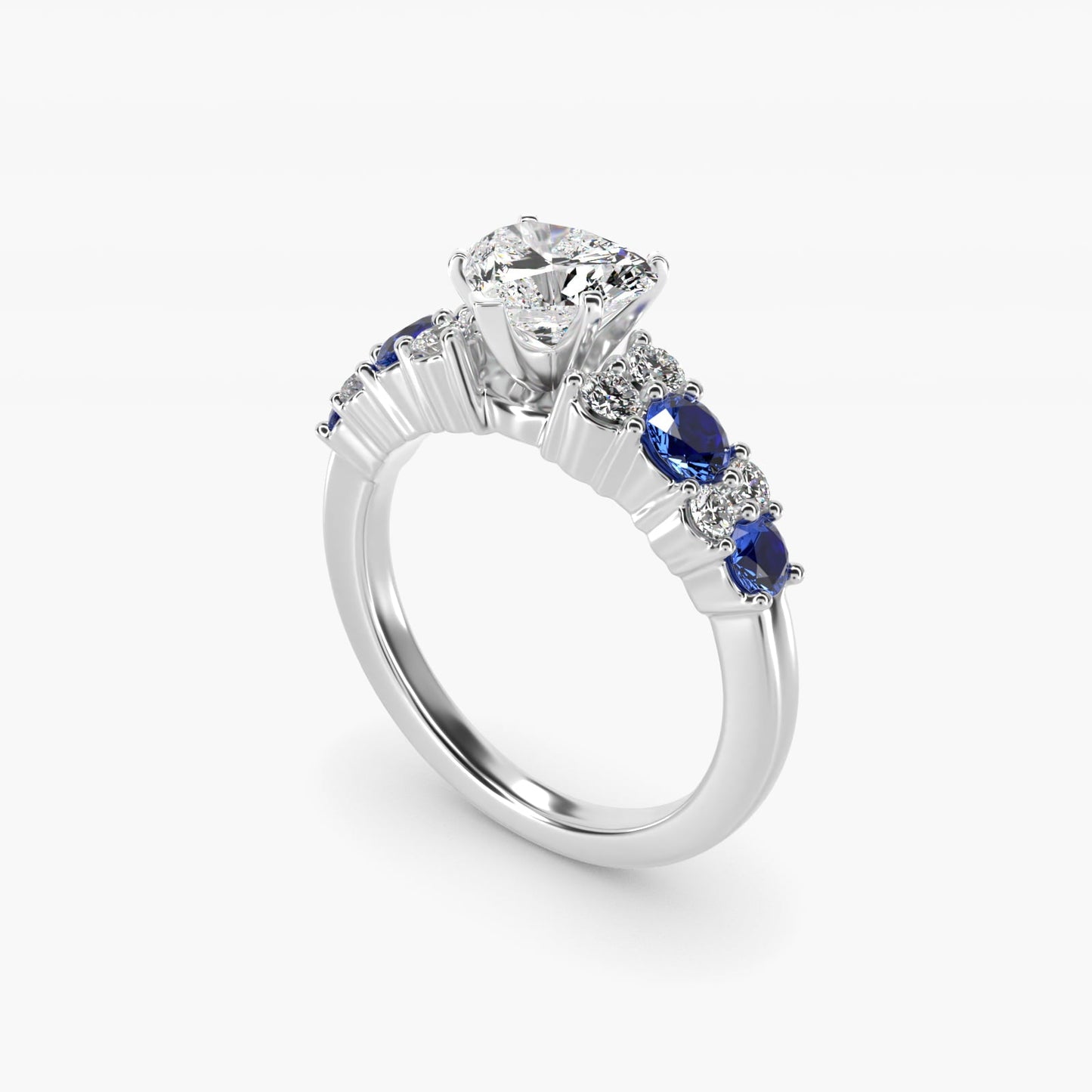 Garland Sapphire and Diamond Engagement Ring in 18k White Gold - Heart Center
