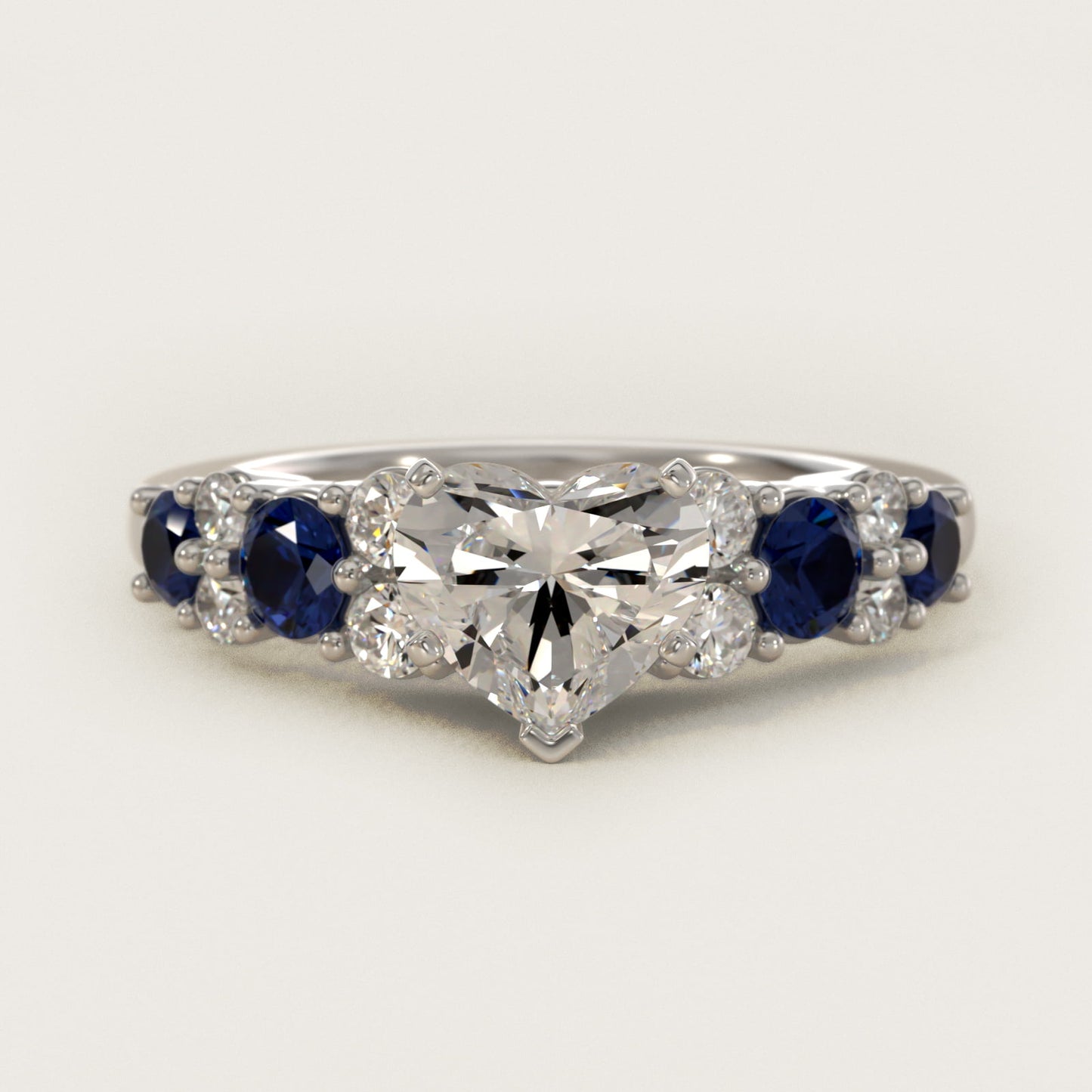 Garland Sapphire and Diamond Engagement Ring in 14k White Gold - Heart Center
