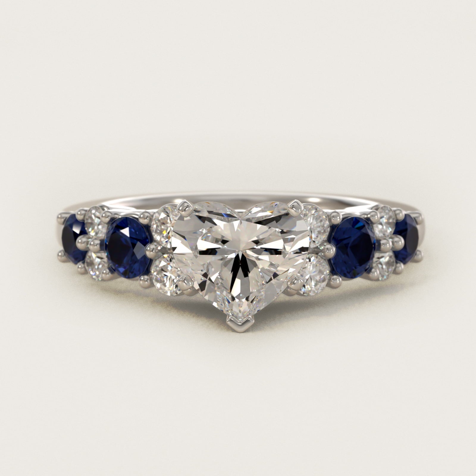 Garland Sapphire and Diamond Engagement Ring in 14k White Gold - Heart Center